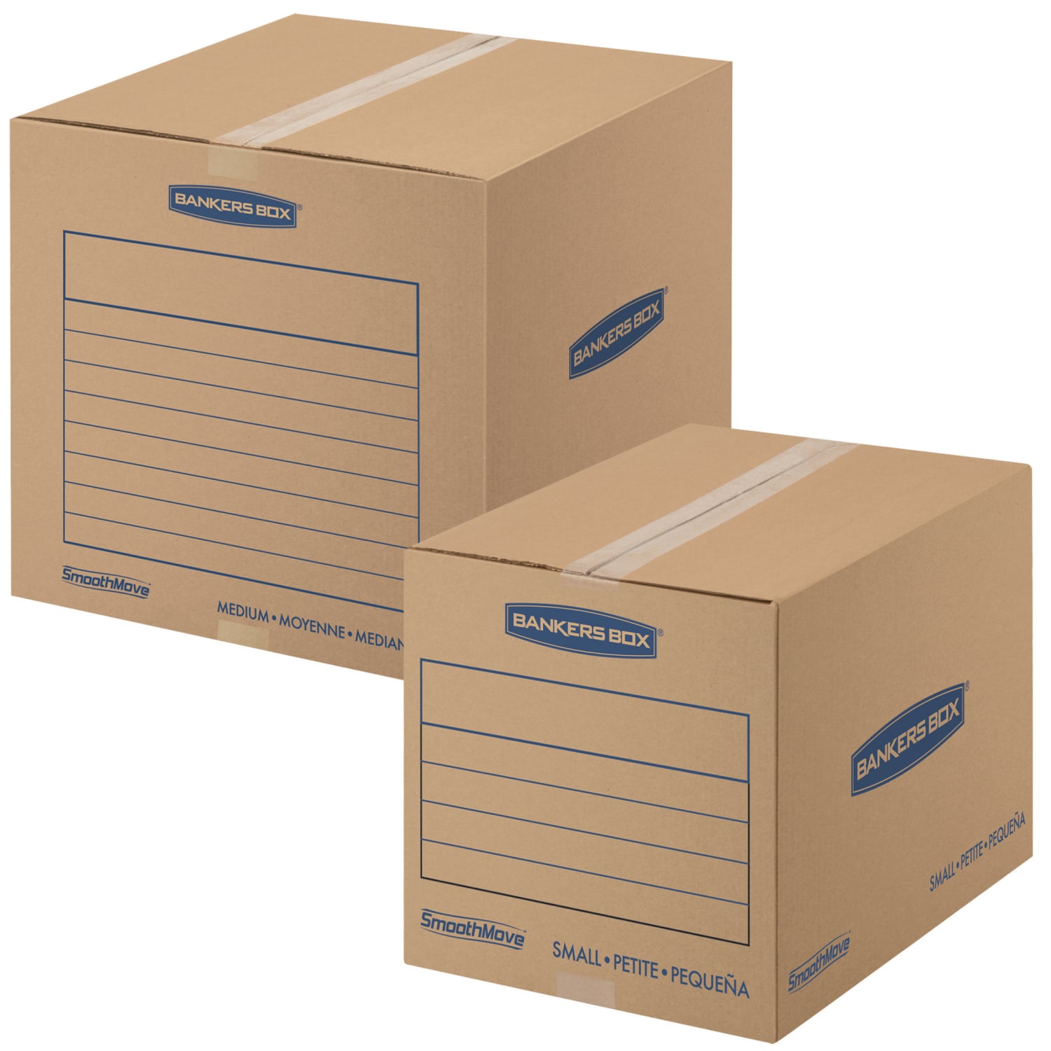 Bankers Box SmoothMove Classic Moving & Storage Boxes, 16in x 18in x 18in, Kraft/Blue, Carton Of 20 - Image 5