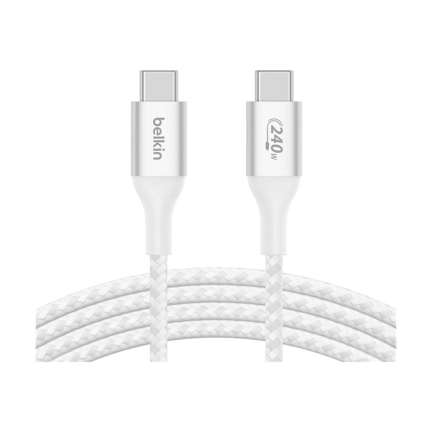 Belkin 240W USB-C to USB-C Cable - 480 Mbps - Nylon, Braided - M/M - 2m/6.6ft - White - 6.56 ft USB-C Data Transfer Cable - CAB015BT2MWH