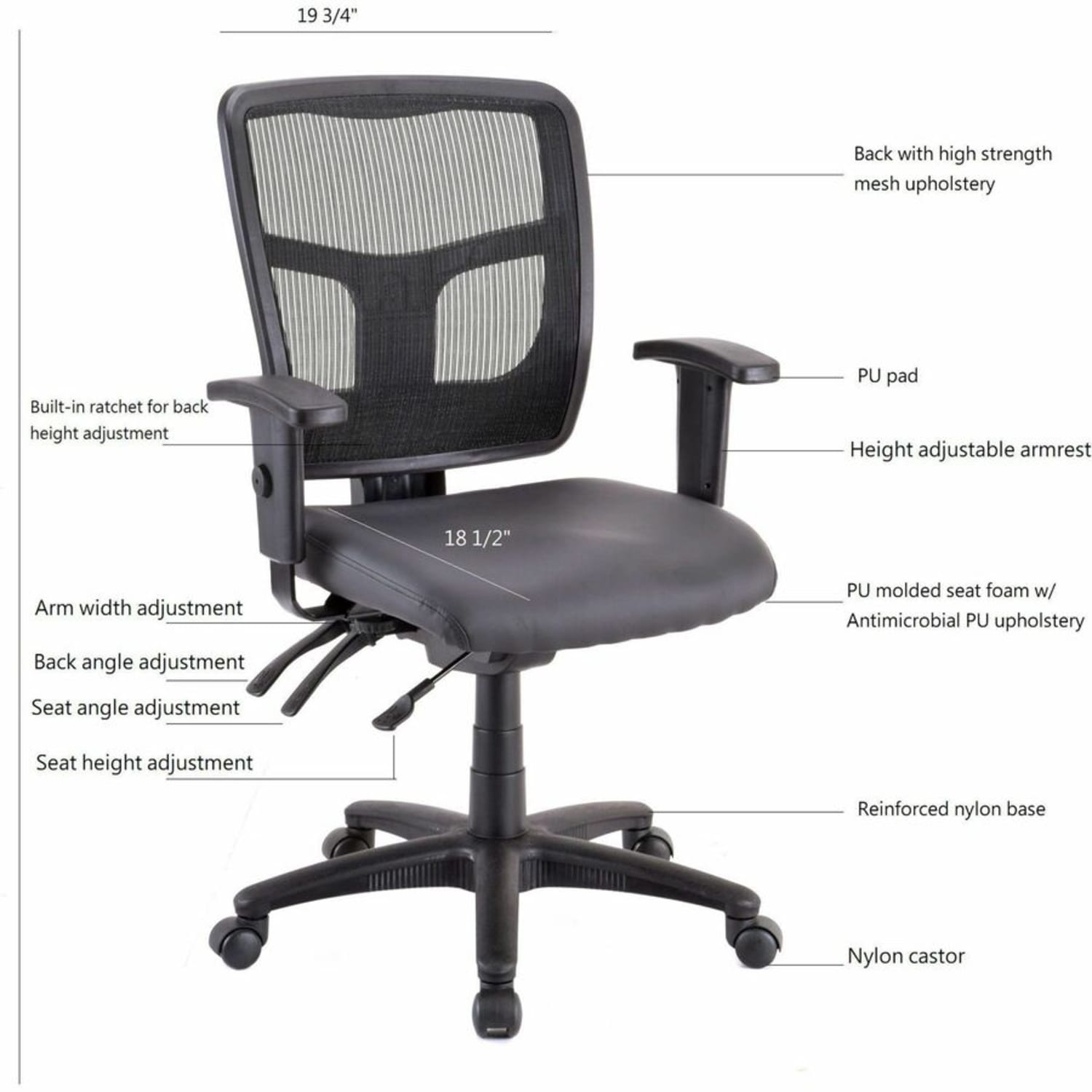 Lorell Executive Antimicrobial Mid-back Chair - Antimicrobial Vinyl Seat Material - Black Frame Color - 86241 - Image 5