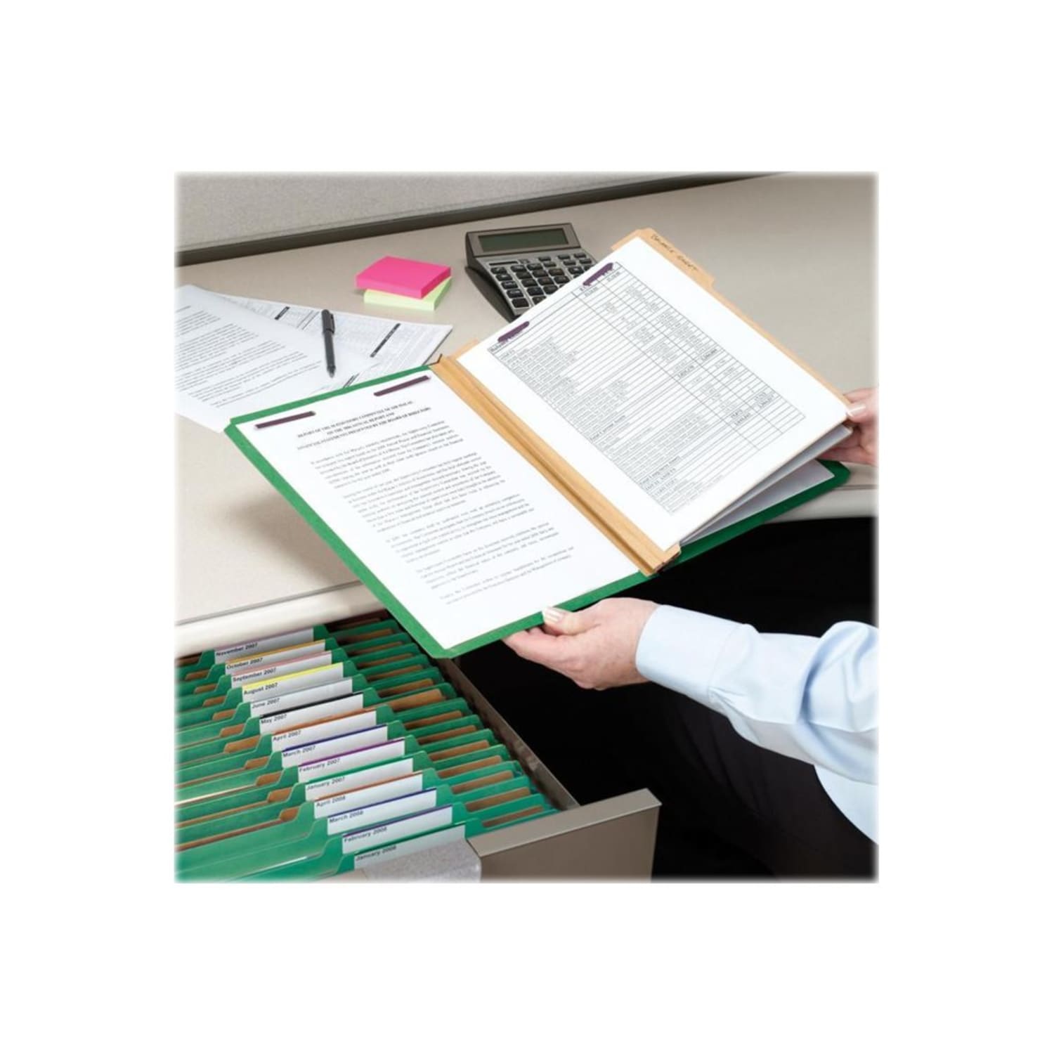 Smead Classification Folders, Pressboard With SafeSHIELD Fasteners, 2 Dividers, 2in Expansion, Letter Size, Green, Box Of 10 - Image 4
