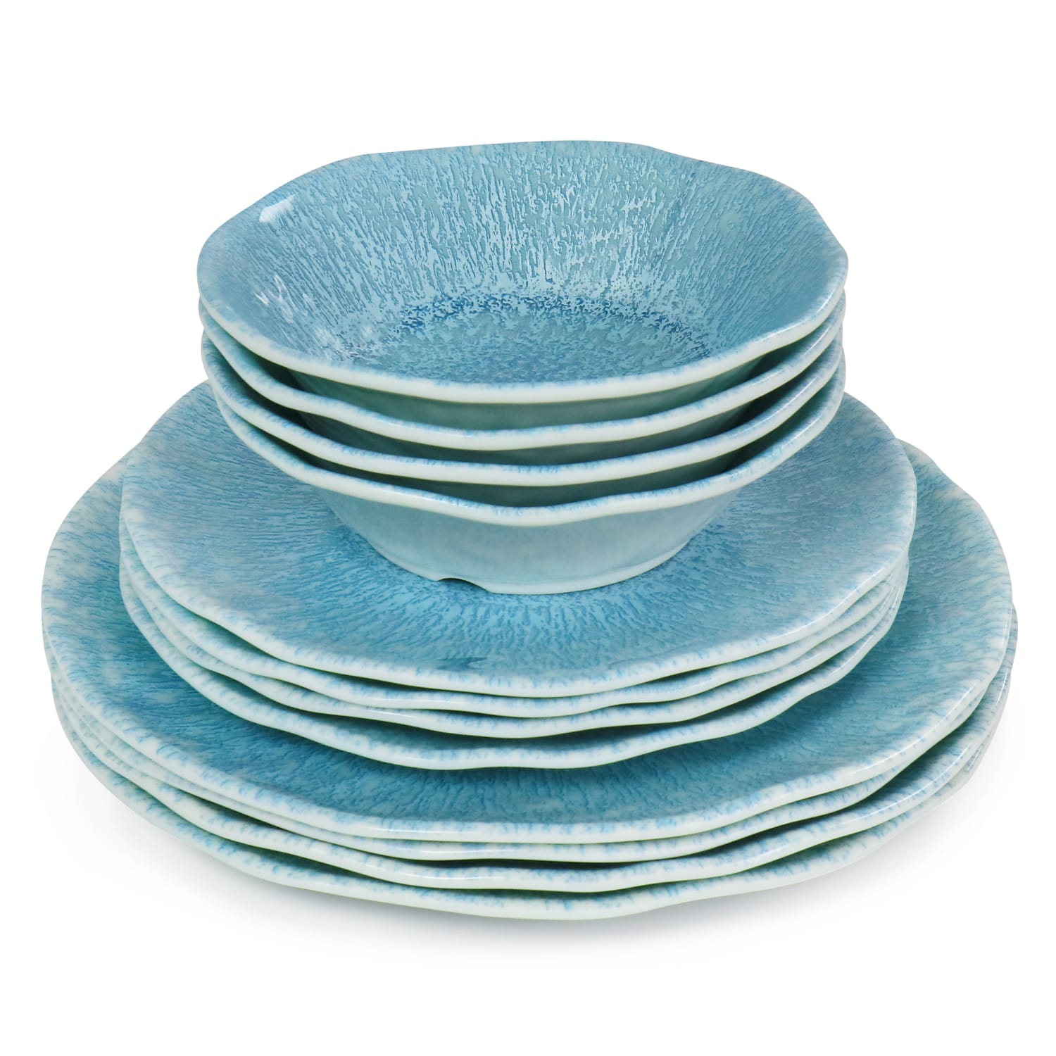 Gibson Home Indigo Frost 12-Piece Melamine Dinnerware Set, Blue - Image 3
