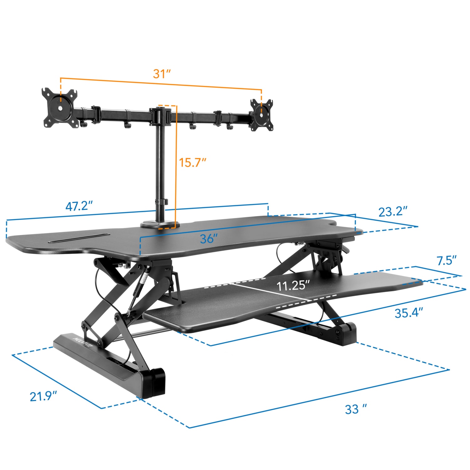 Mount-It! Extra Wide 48inW Adjustable Height Standing Desk Converter With Dual Monitor Mount, Black - Image 5