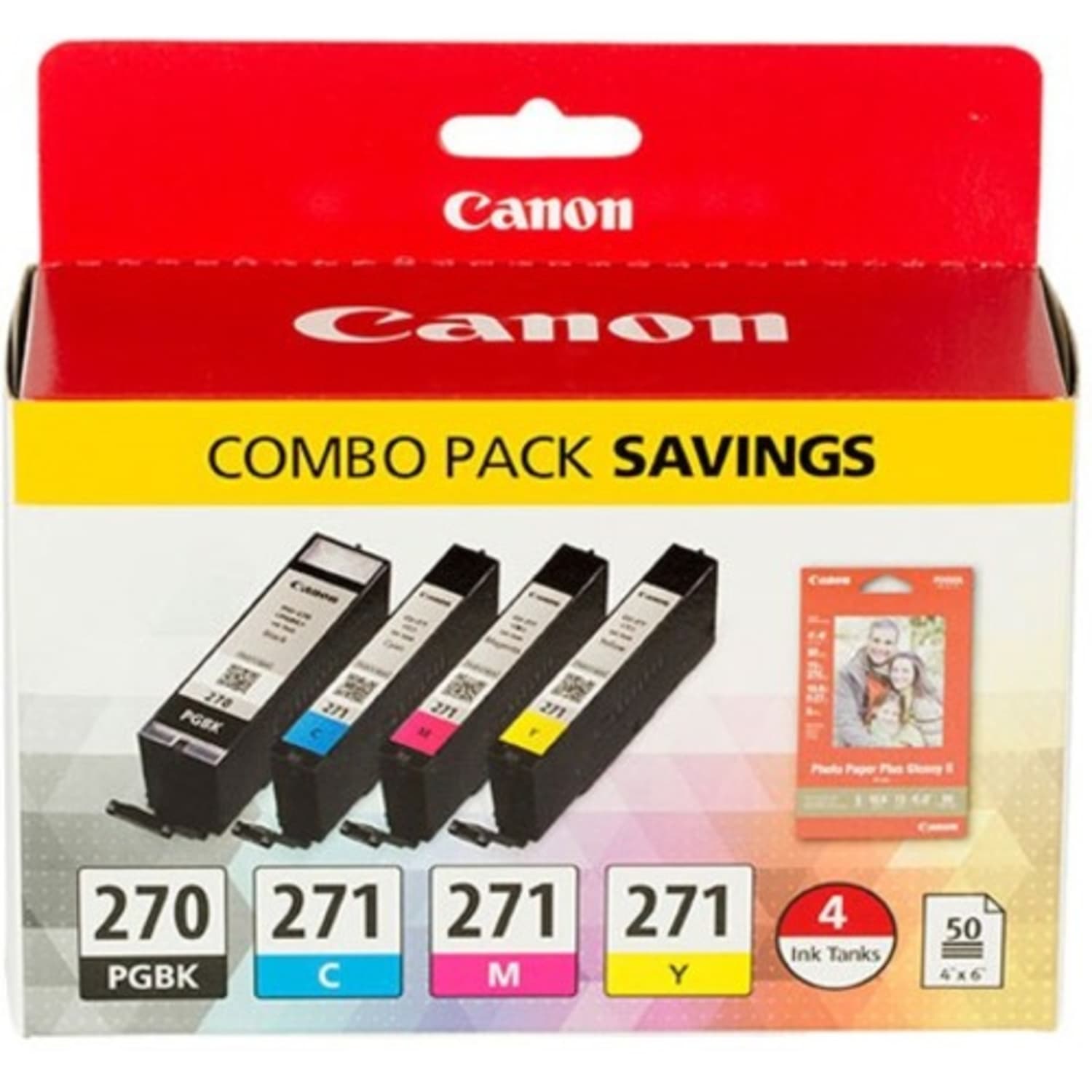 Canon PGI-270/CLI-271 Black And Cyan, Magenta, Yellow Ink Tanks And Paper, Pack Of 4, 0373C005 - Image 3