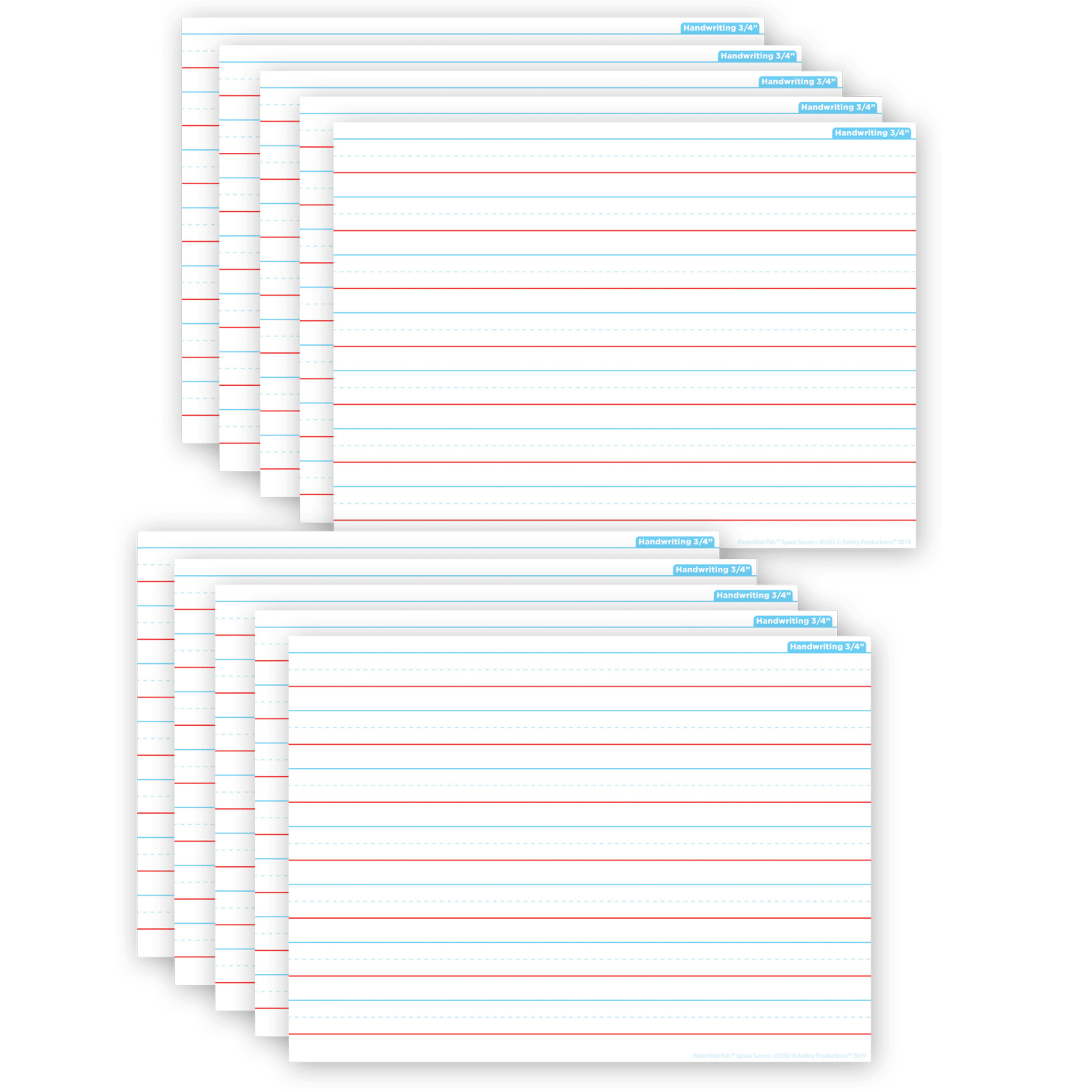 Ashley Productions Smart Poly PosterMat Pals Space Savers, 13in x 9-1/2in, Handwriting 3/4in, Pack Of 10 Pieces