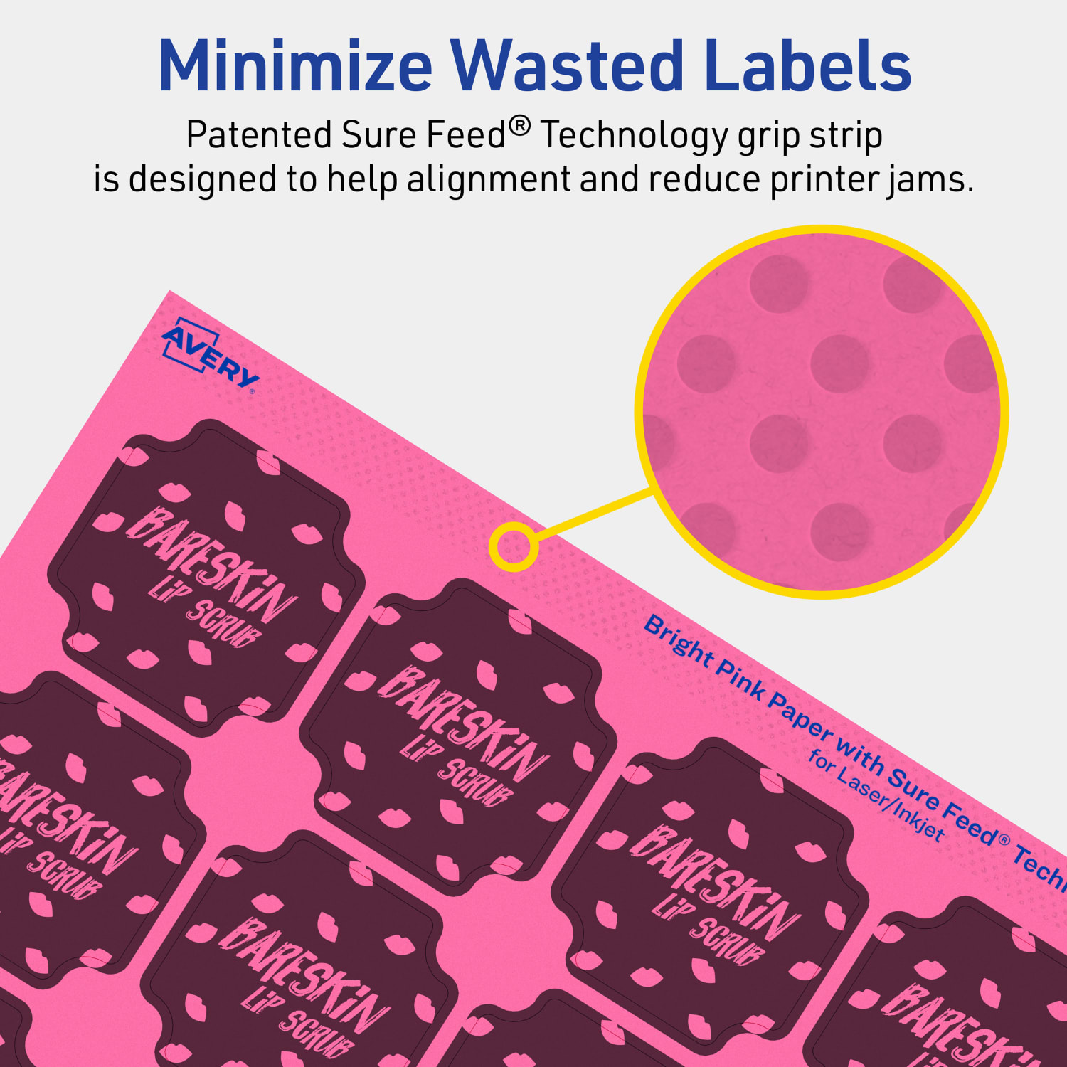 Avery Print-To-The-Edge Labels With Sure Feed Technology, 94110-BPP10, Square Scalloped, 1-5/8in x 1-5/8in, Matte Bright Pink, Pack of 200 - Image 5