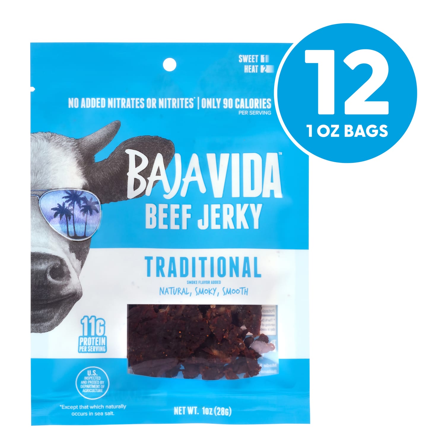 Baja Vida Beef Jerky Traditional Snack Packs, 1.0 Oz, Box Of 12 Packs - Image 3