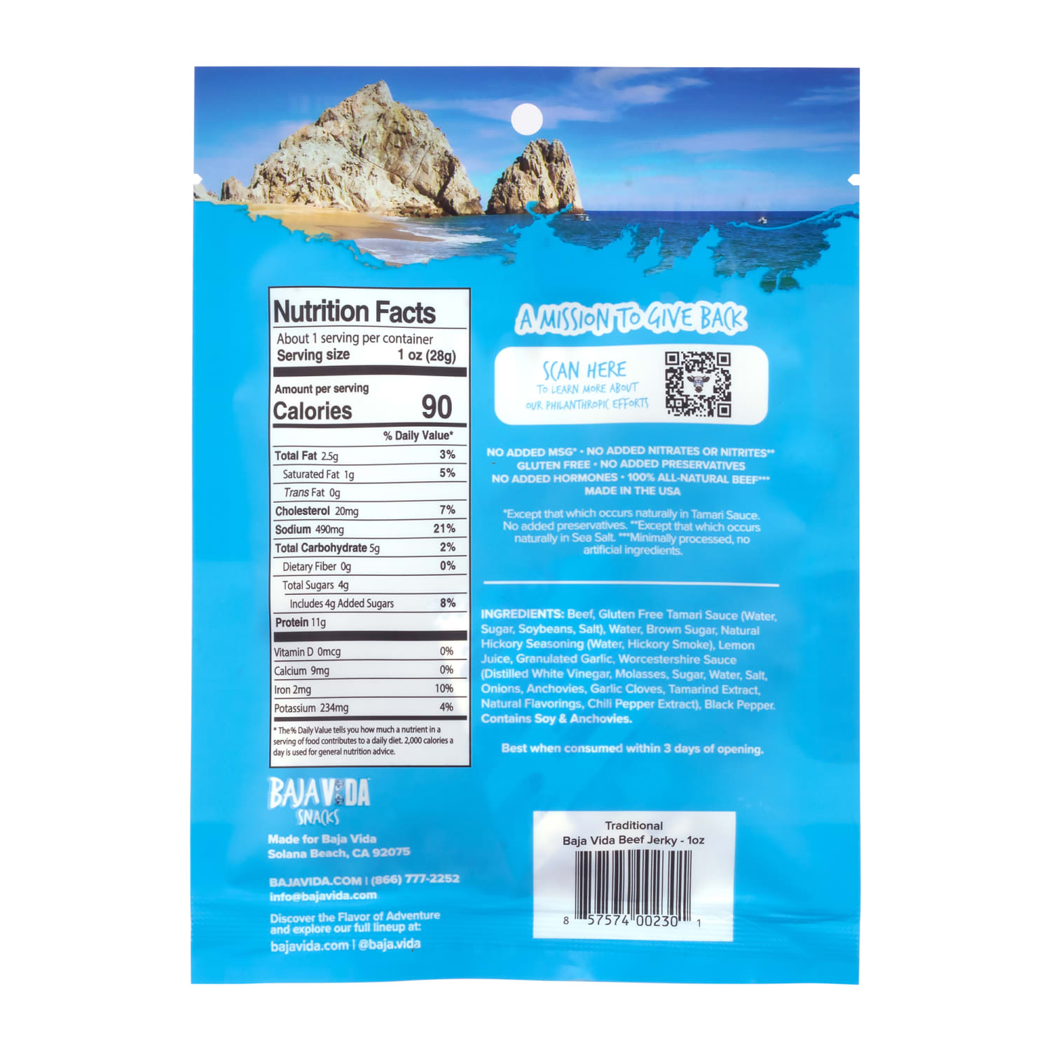 Baja Vida Beef Jerky Traditional Snack Packs, 1.0 Oz, Box Of 12 Packs - Image 5