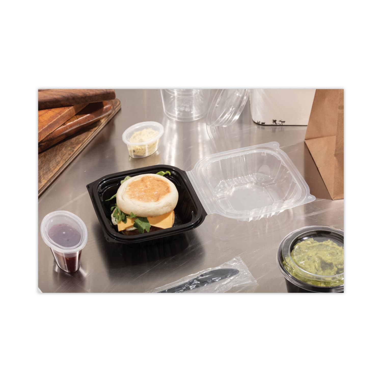 Pactiv Evergreen EarthChoice Vented Dual-Color Microwavable Hinged-Lid Containers, 1-Compartment, 16 Oz, 3inH x 6inW x 6inD, Black/Clear, Pack Of 321 Containers - Image 5