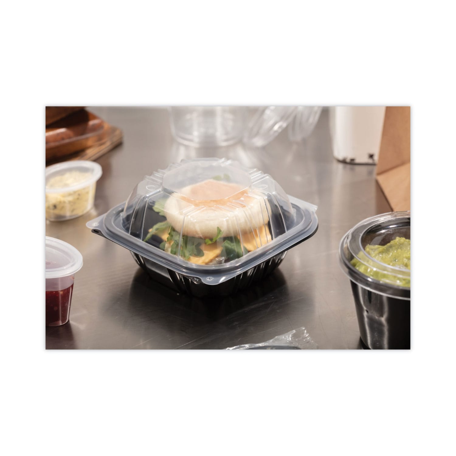Pactiv Evergreen EarthChoice Vented Dual-Color Microwavable Hinged-Lid Containers, 1-Compartment, 16 Oz, 3inH x 6inW x 6inD, Black/Clear, Pack Of 321 Containers - Image 6