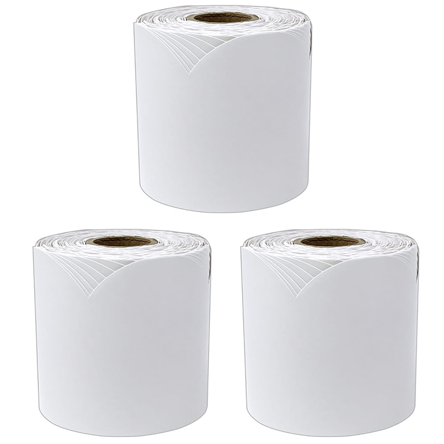Carson Dellosa Education Rolled Scalloped Borders, White, 65ft Per Roll, Pack Of 3