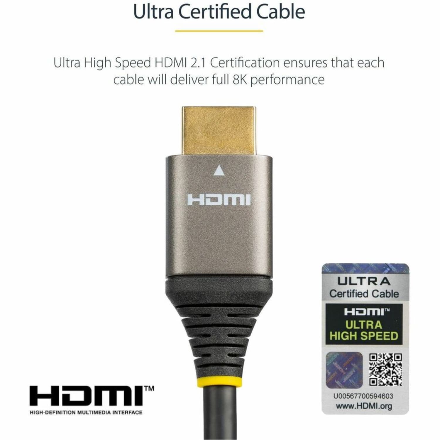 StarTech.com 20in (50cm) HDMI 2.1 Cable, Certified Ultra High Speed HDMI Cable 48Gbps, 8K 60Hz HDR10+, 8K HDMI Cord, TV/Monitor/Display - Image 6