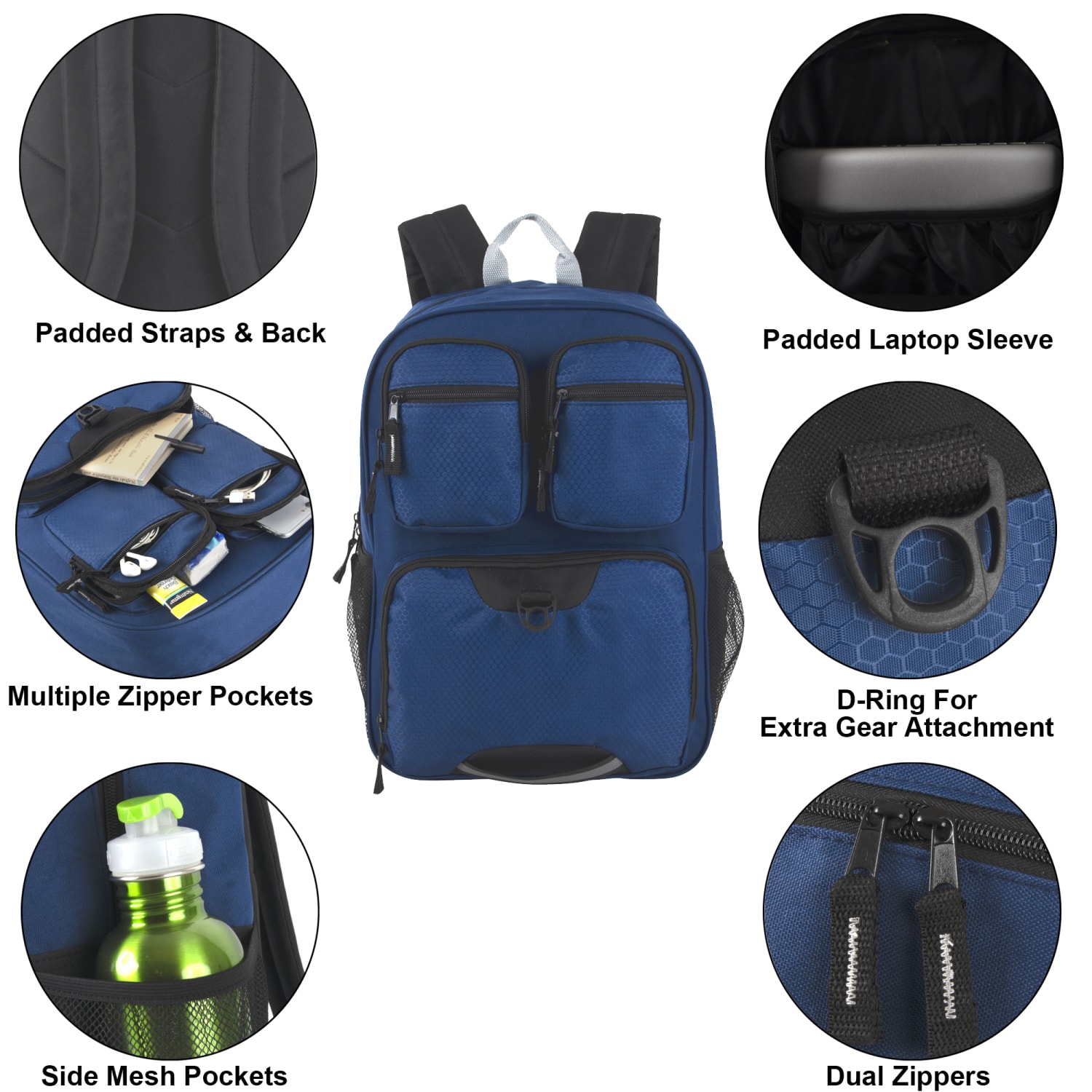 Trailmaker Multi-Pocket Backpacks, Blue, Case Of 24 Backpacks - Image 3