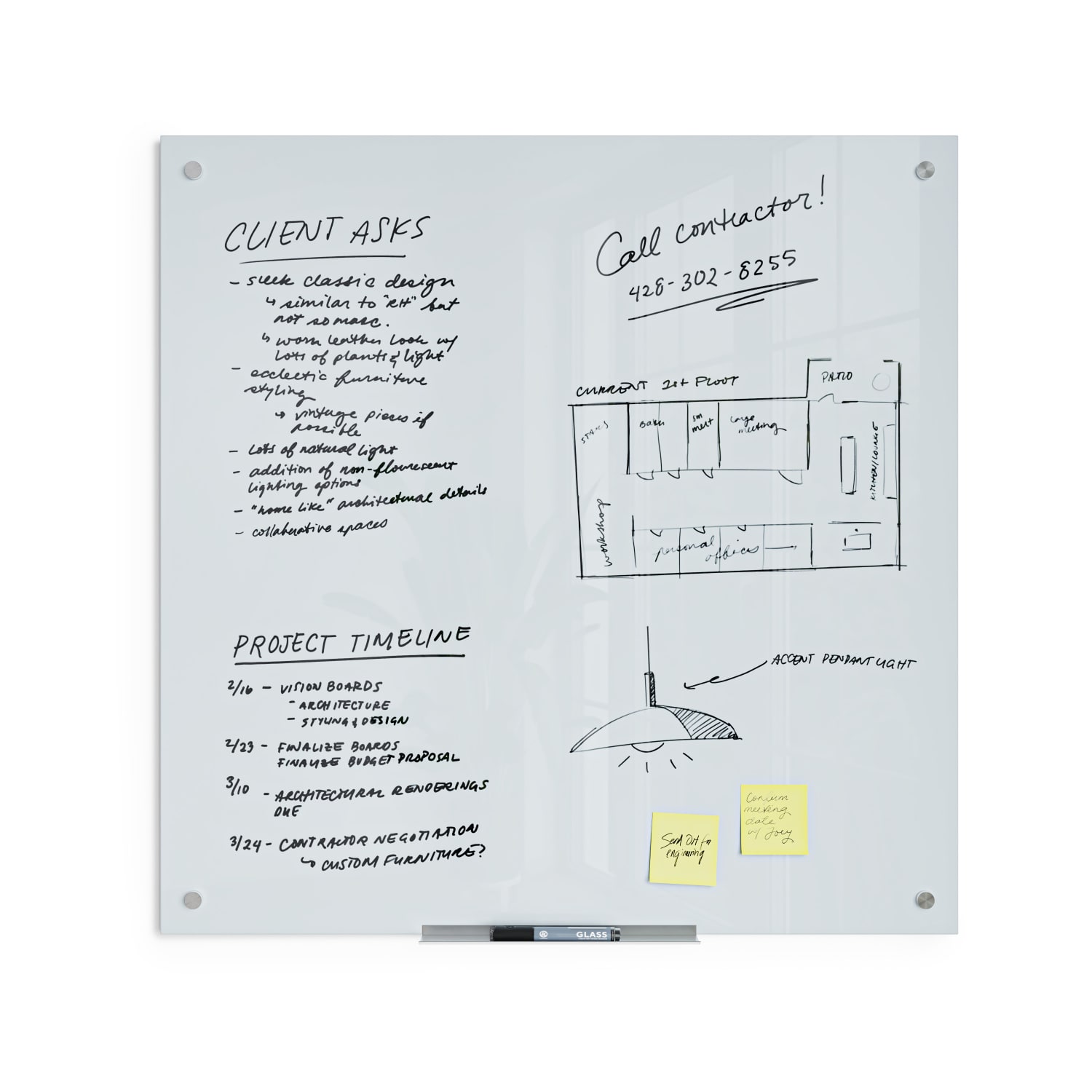 U Brands Magnetic Glass Dry-Erase Board, 36in X 36in, White Frosted Surface, Frameless, Actual Size 35in X 35in (2909U00-01) - Image 6