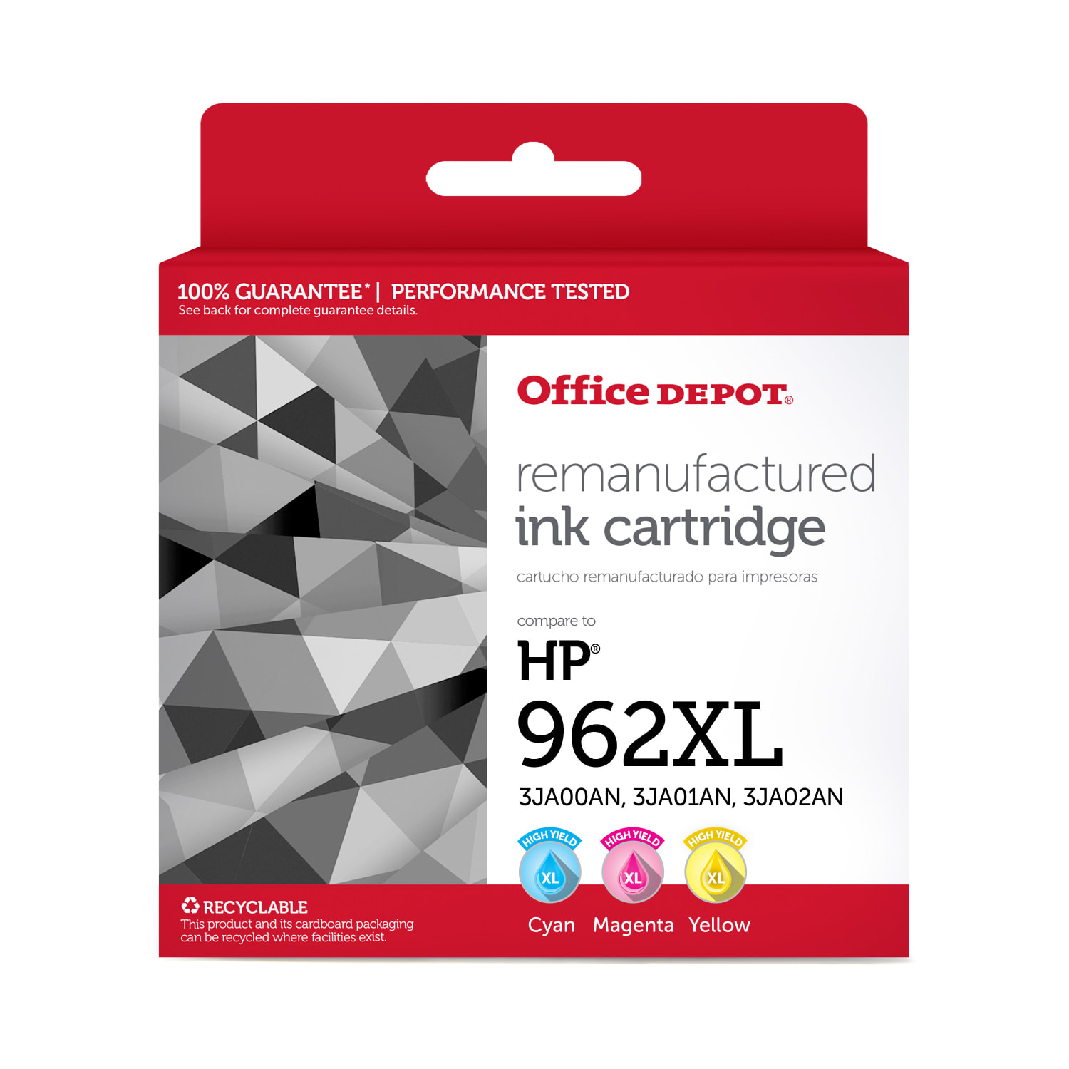 Office Depot Remanufactured Cyan; Magenta; Yellow High-Yield Ink Cartridge Replacement For HP 962XL, OD962XLCMY