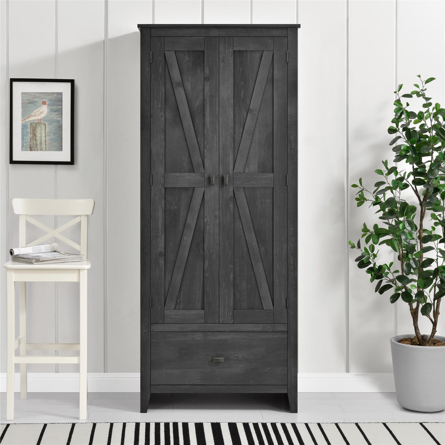 Ameriwood Home Farmington 30in Wide Storage Cabinet, 4 Shelves/1 Drawer, Rustic Gray - Image 6