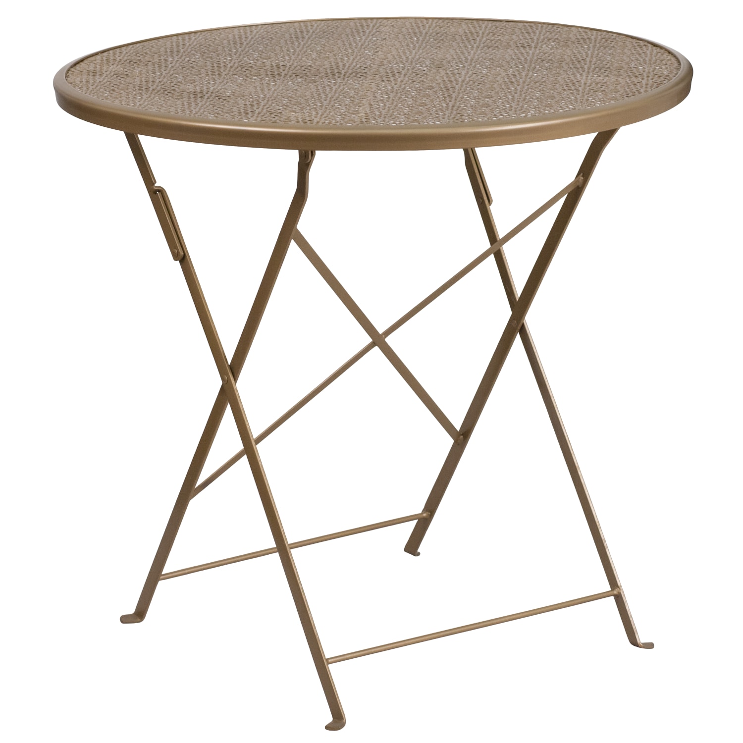 Flash Furniture Oia Commercial Grade 30in Round Indoor-Outdoor Steel Folding Patio Table, 28inH x 30inW x 30inD, Gold - Image 3