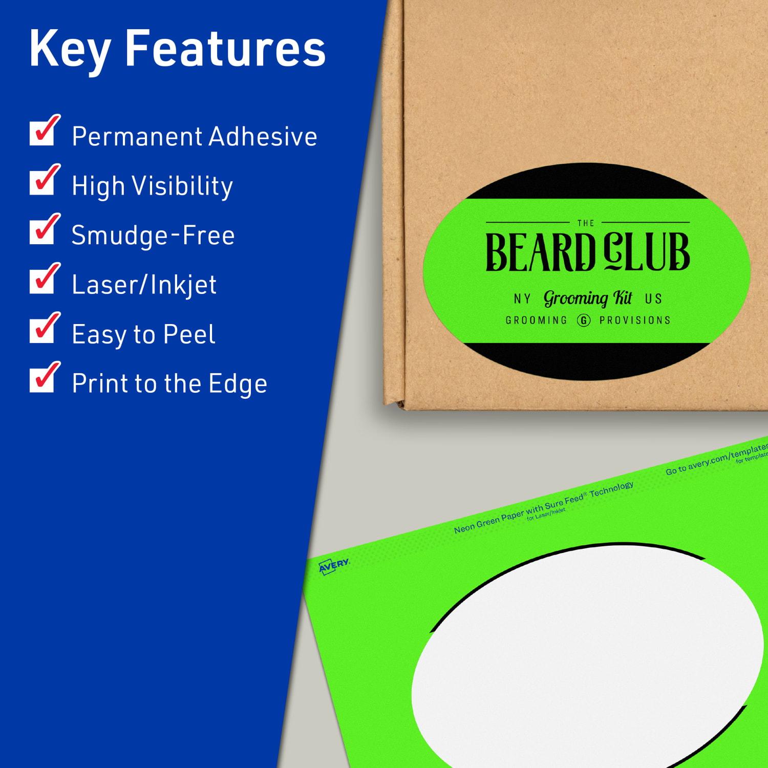 Avery Print-To-The-Edge Labels With Sure Feed Technology, 94057-NGP40, Oval, 4in x 6in, Matte Neon Green, Pack of 80 - Image 3