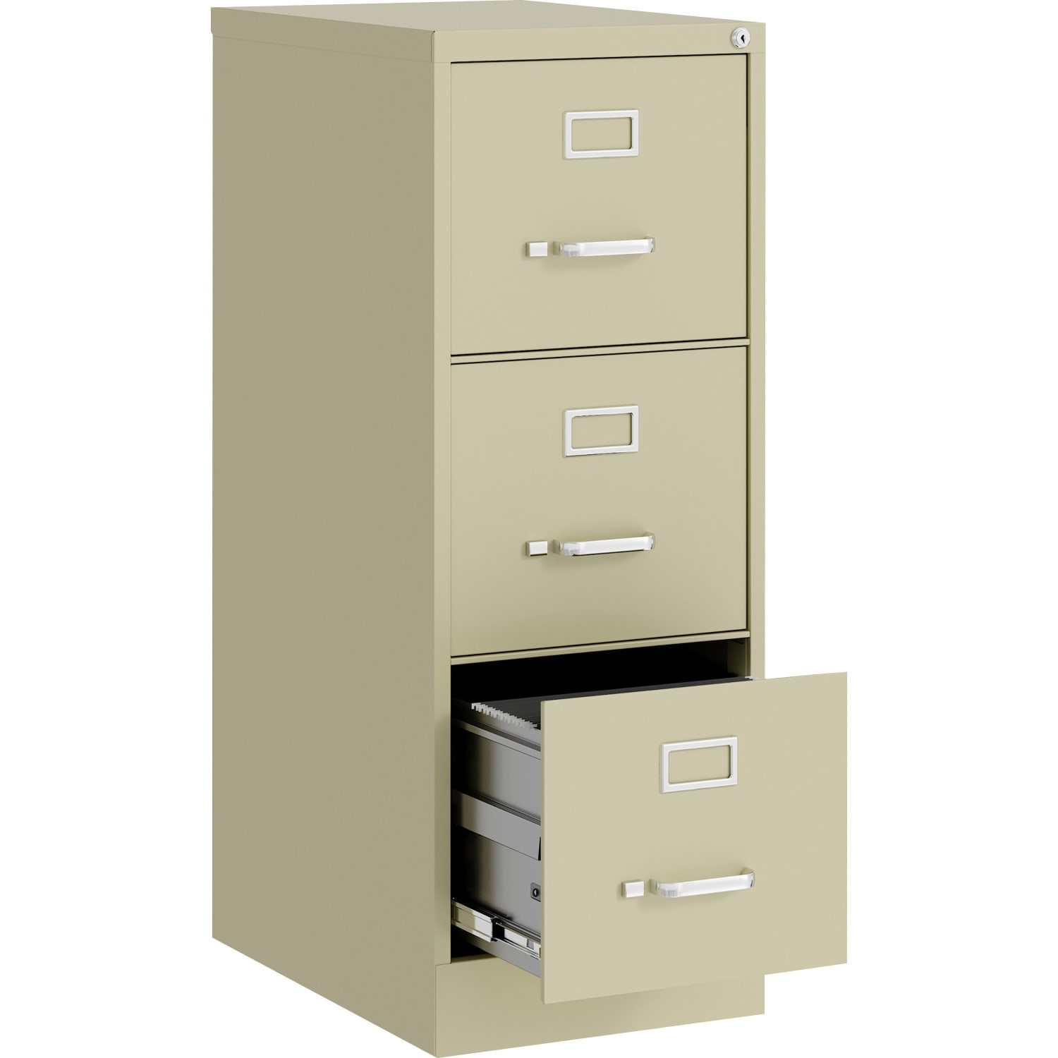 Lorell Fortress Series 22in Commercial-Grade Vertical File Cabinet - 15in Width x 22in Depth x 40.2in Height - 3 x Drawer(s) for File - Letter - Vertical - Ball-bearing Suspension, Removable Lock, Pull Handle, Wire Management - Putty - Steel - Recycled - Image 4