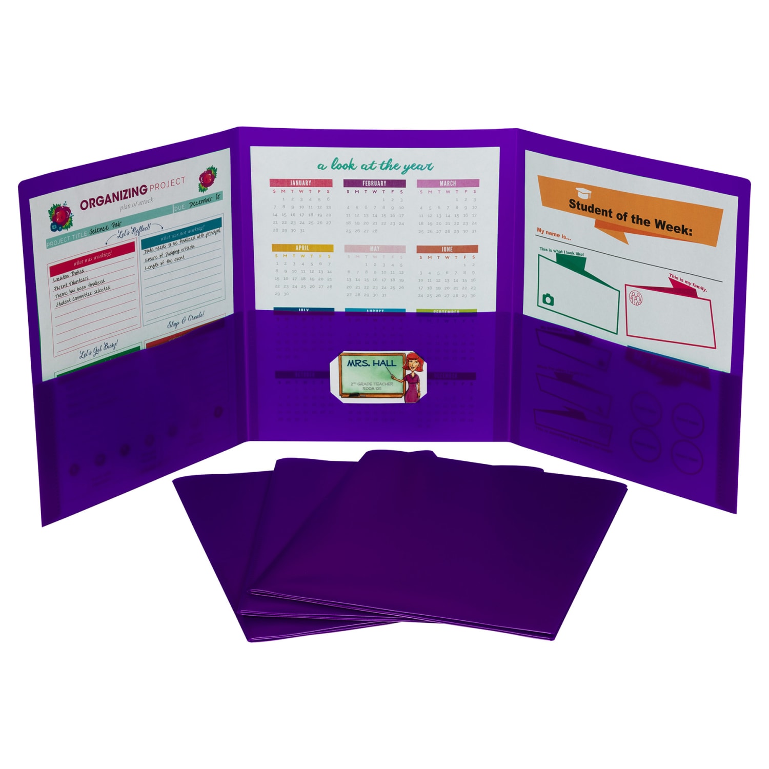 C-Line Tri-Fold Heavyweight Poly Portfolios, 8-1/2in x 11in, Purple, Pack Of 24 Portfolios - Image 4