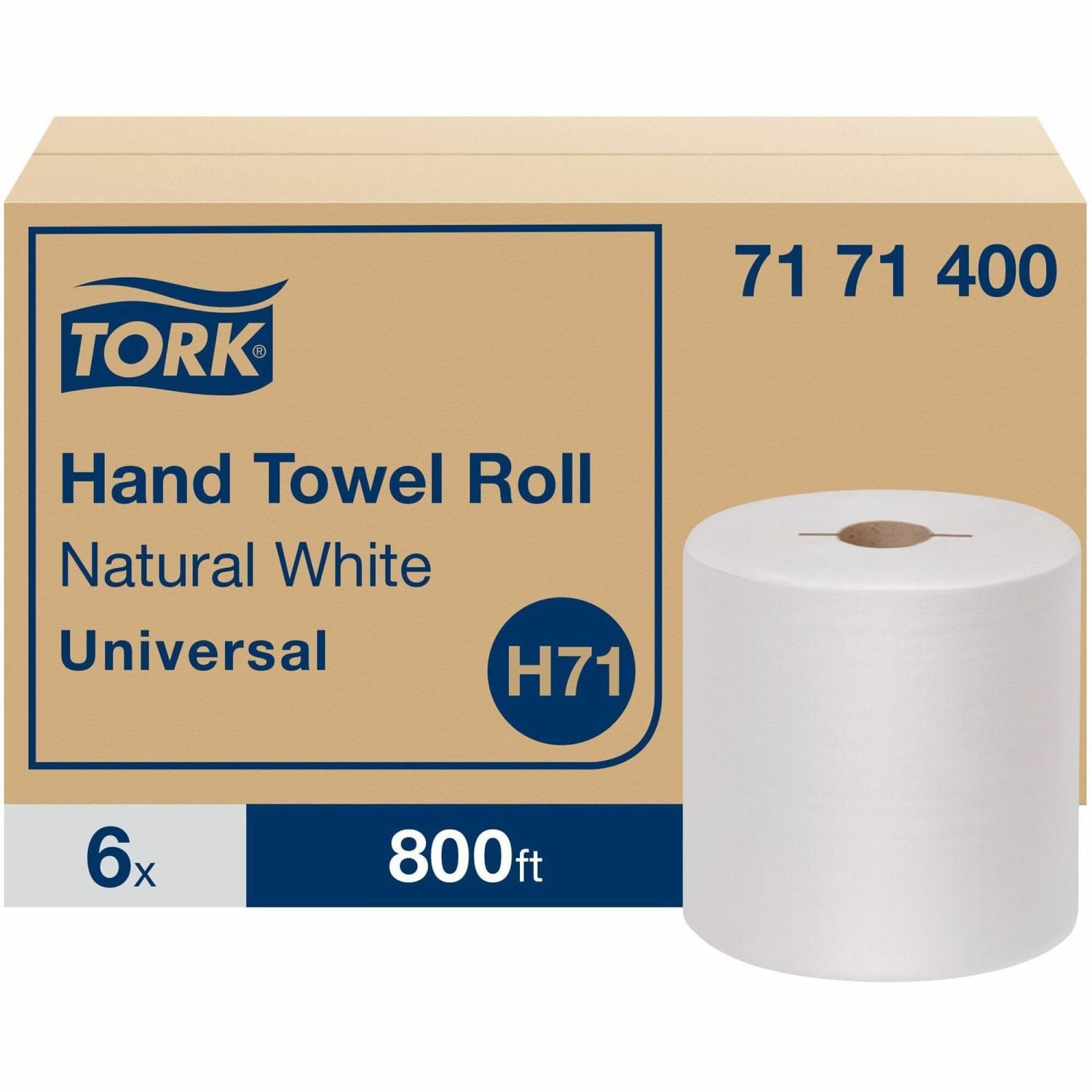 Tork H71 Universal Hand Towel Rolls, 1-Ply, 7 1/2 in x 800 ft, Natural White, Box Of 6 Rolls
