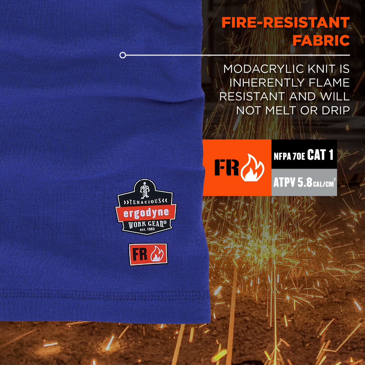 Ergodyne Chill-Its 6493FR Fire-Resistant Cooling Neck Gaiter, Blue - Image 5