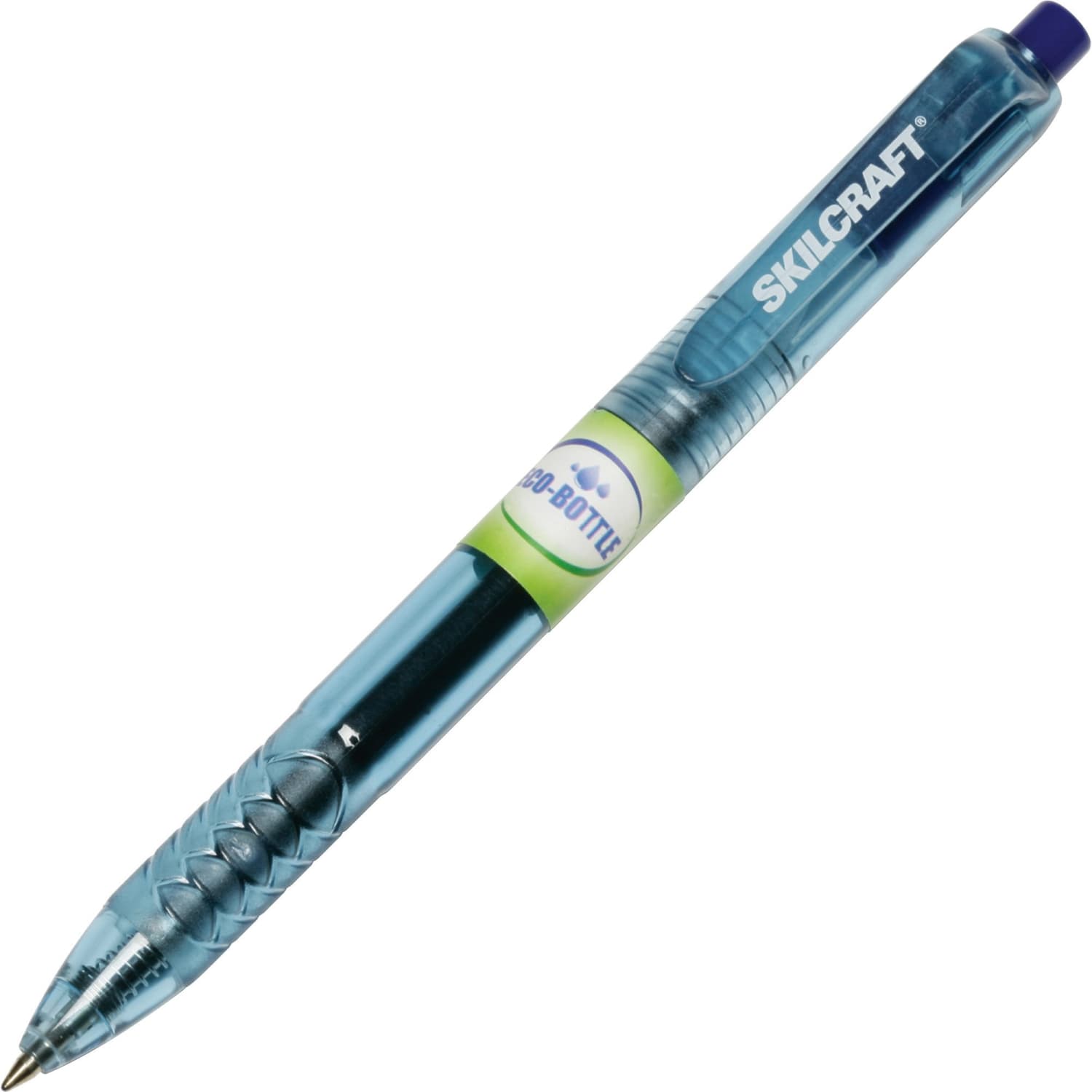 SKILCRAFT 100% Recycled Retractable Gel Pens, 0.7 mm, Transparent Barrel, Blue Ink, Pack Of 12 - Image 3