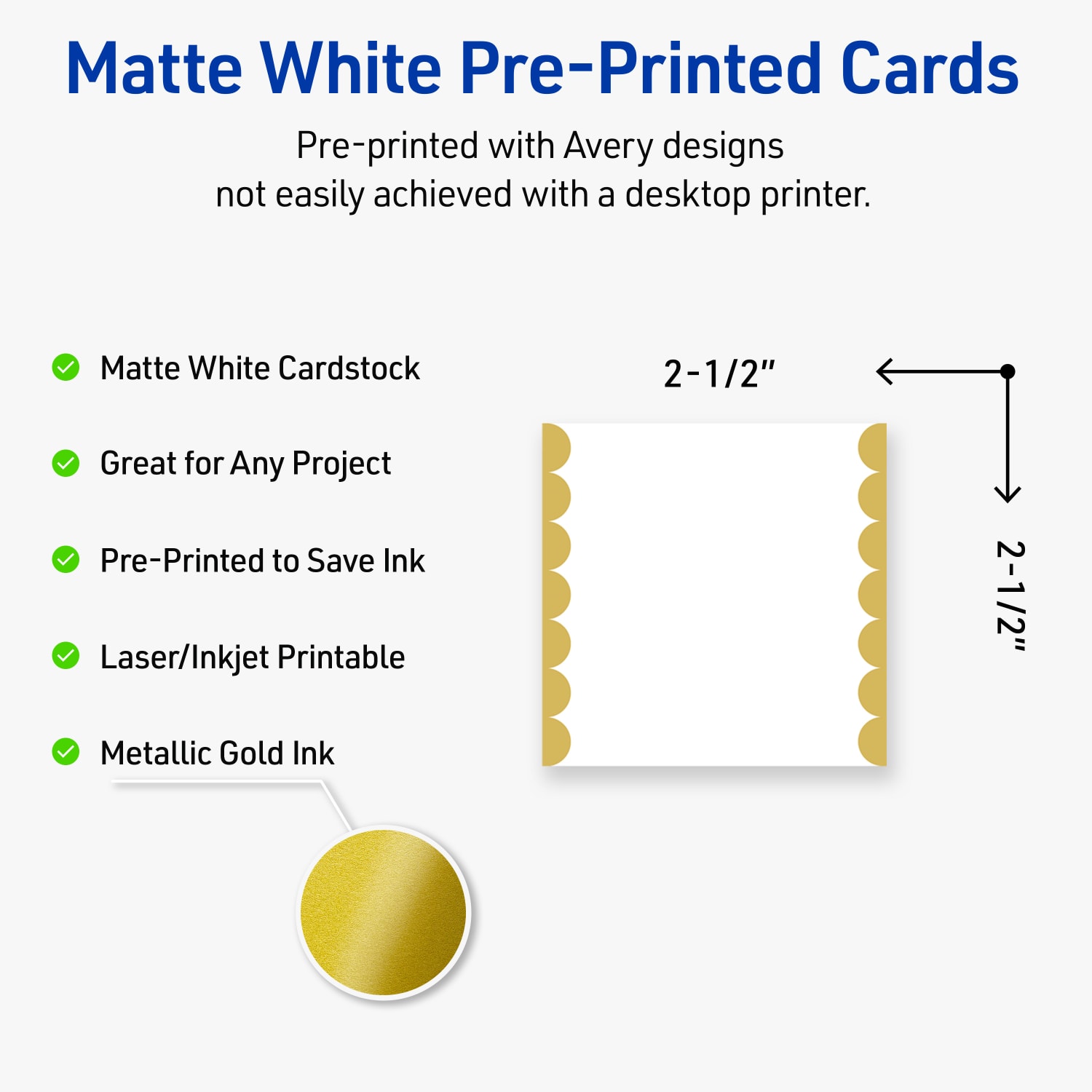 Avery Printable Cards With Sure Feed Technology, 2-1/2in x 2-1/2in, Matte White With Preprinted Gold Dots Edge, Pack Of 90 - Image 4