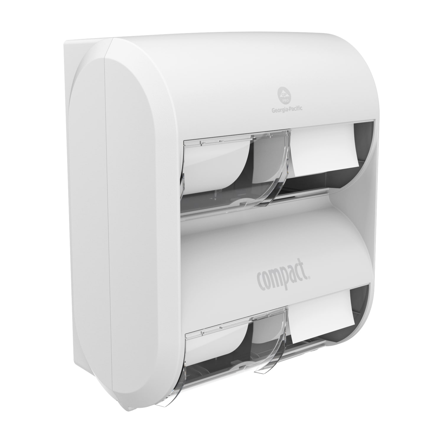 Compact Quad Plus by GP Pro 4-Roll Coreless High-Capacity Toilet Paper Dispenser, White, 1 Dispenser