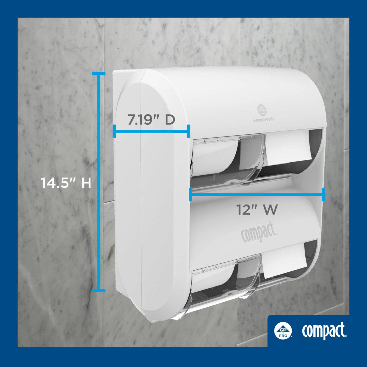 Compact Quad Plus by GP Pro 4-Roll Coreless High-Capacity Toilet Paper Dispenser, White, 1 Dispenser - Image 4