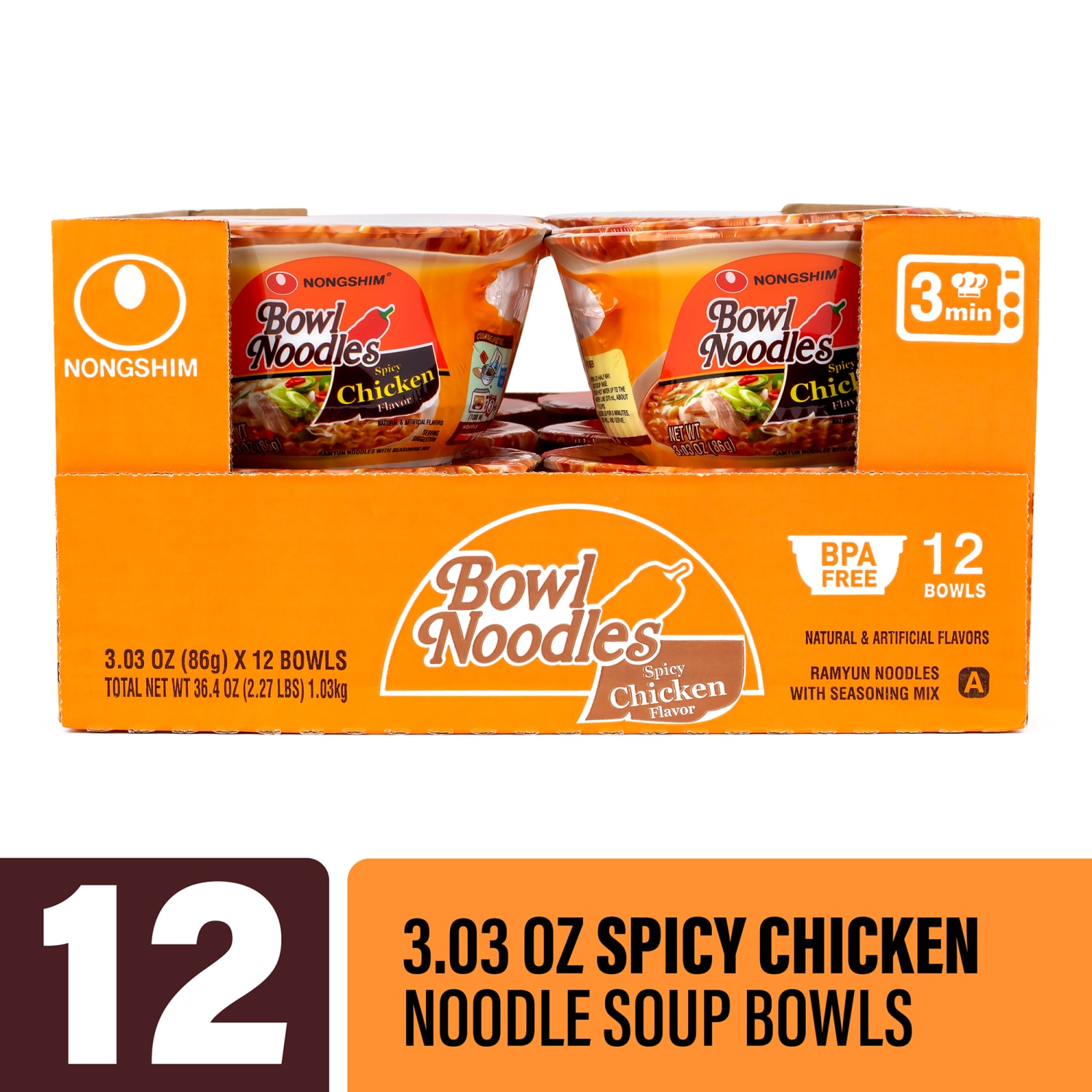 Nongshim Spicy Chicken Bowl Noodle Soup, 3.03 Oz, Box Of 12 Bowls - Image 4