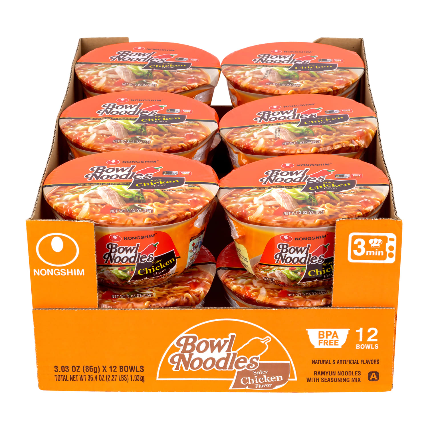Nongshim Spicy Chicken Bowl Noodle Soup, 3.03 Oz, Box Of 12 Bowls - Image 6
