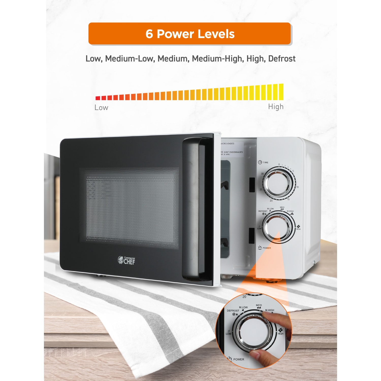 Commercial Chef 0.7 Cu. Ft. Small Countertop Microwave With Mechanical Control, White - Image 4