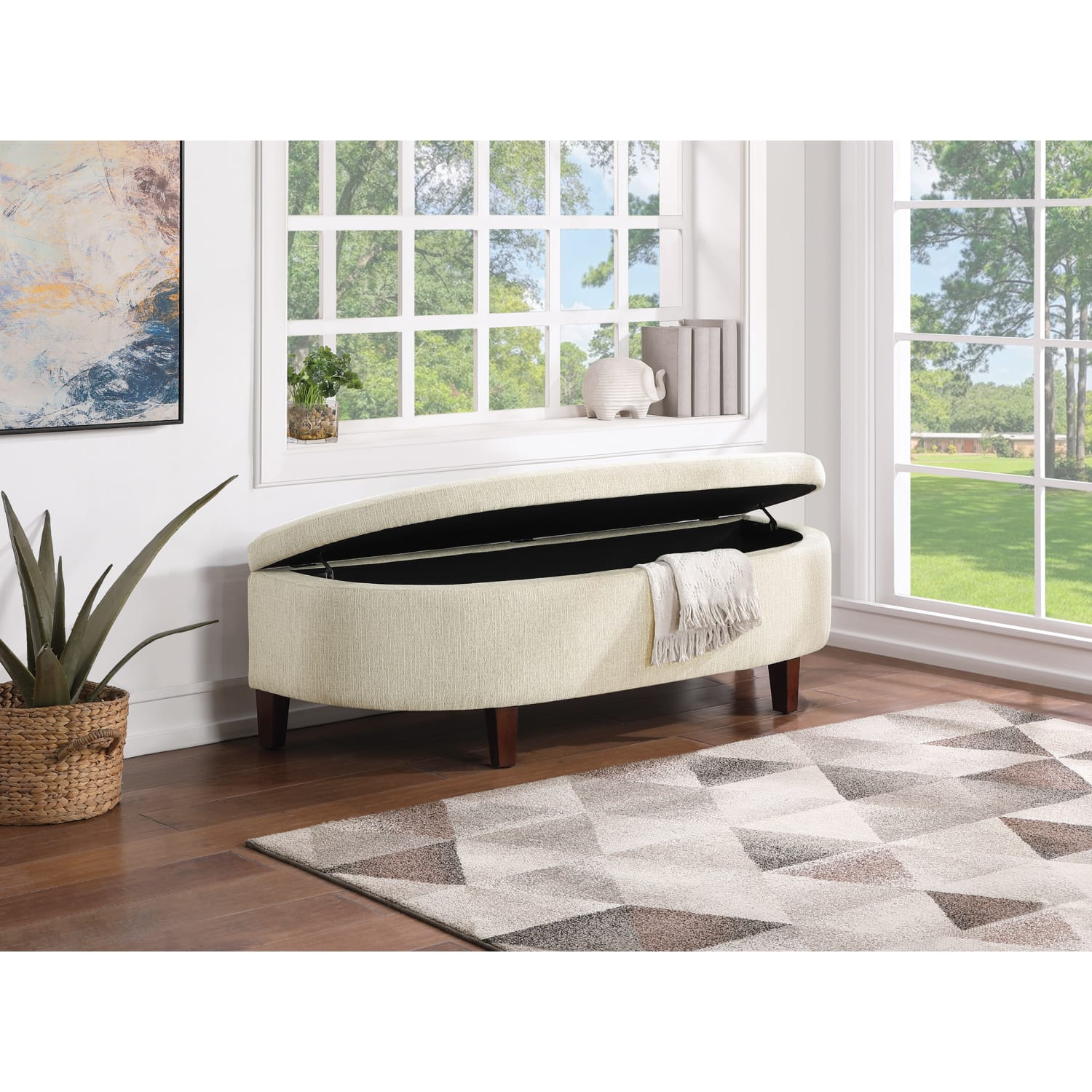 Office Star Jaycee Wood/Fabric Storage Bench, 19inH x 59-1/2inW x 22-1/4inD, Brown/Linen - Image 4