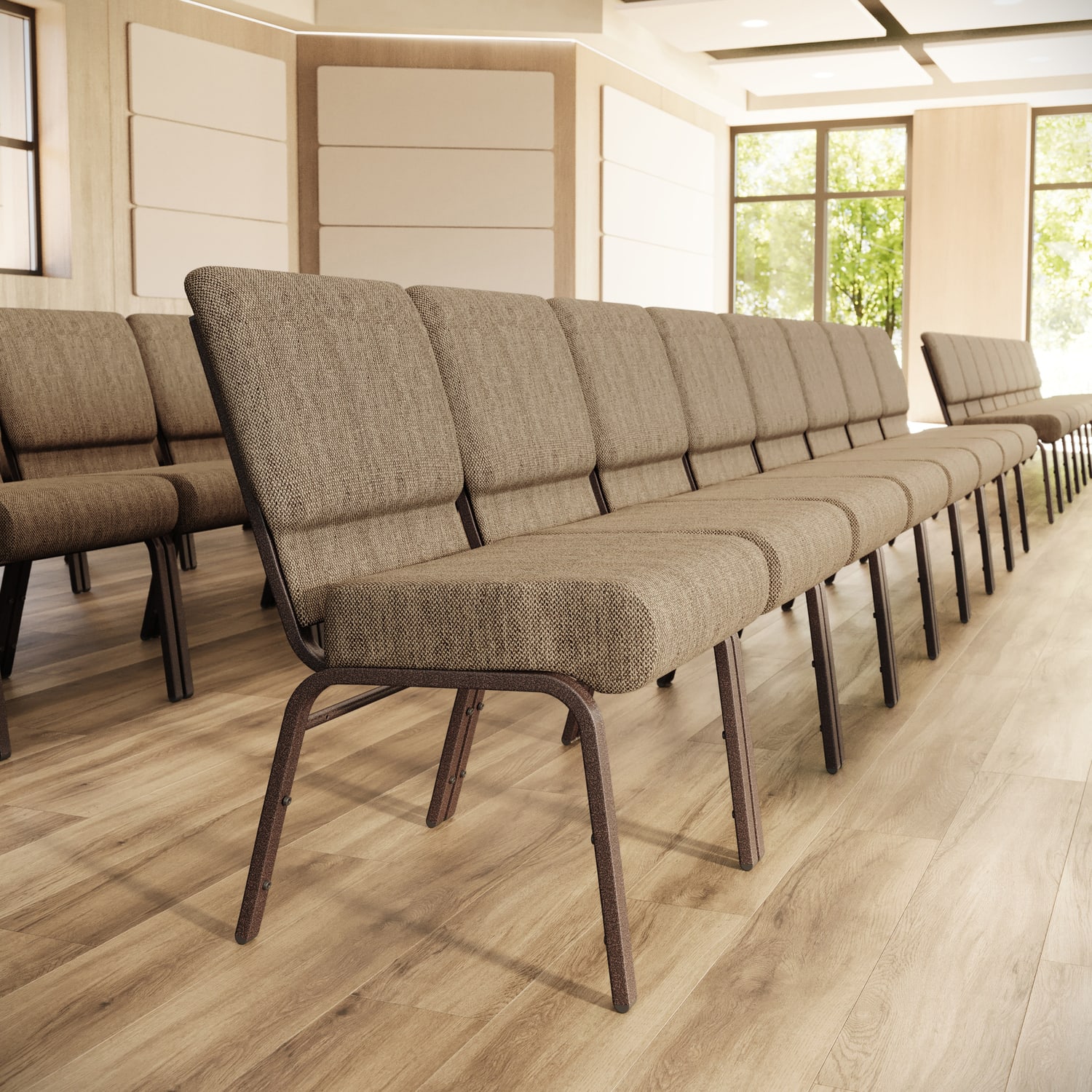 Flash Furniture HERCULES Series 21inW Stackable Church Chair, Beige/Coppervein - Image 3