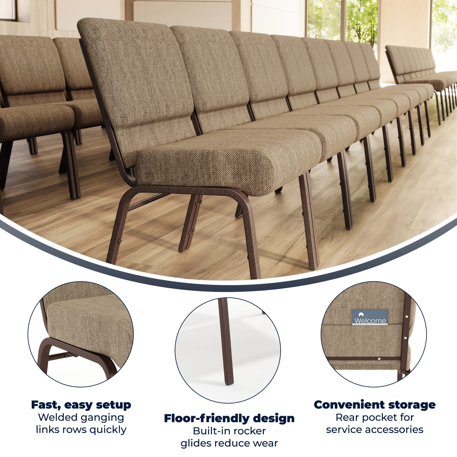 Flash Furniture HERCULES Series 21inW Stackable Church Chair, Beige/Coppervein - Image 4