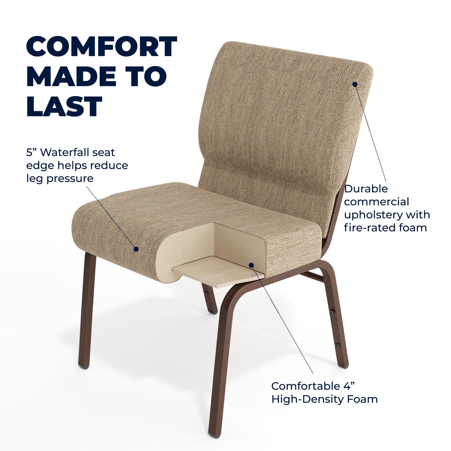 Flash Furniture HERCULES Series 21inW Stackable Church Chair, Beige/Coppervein - Image 5