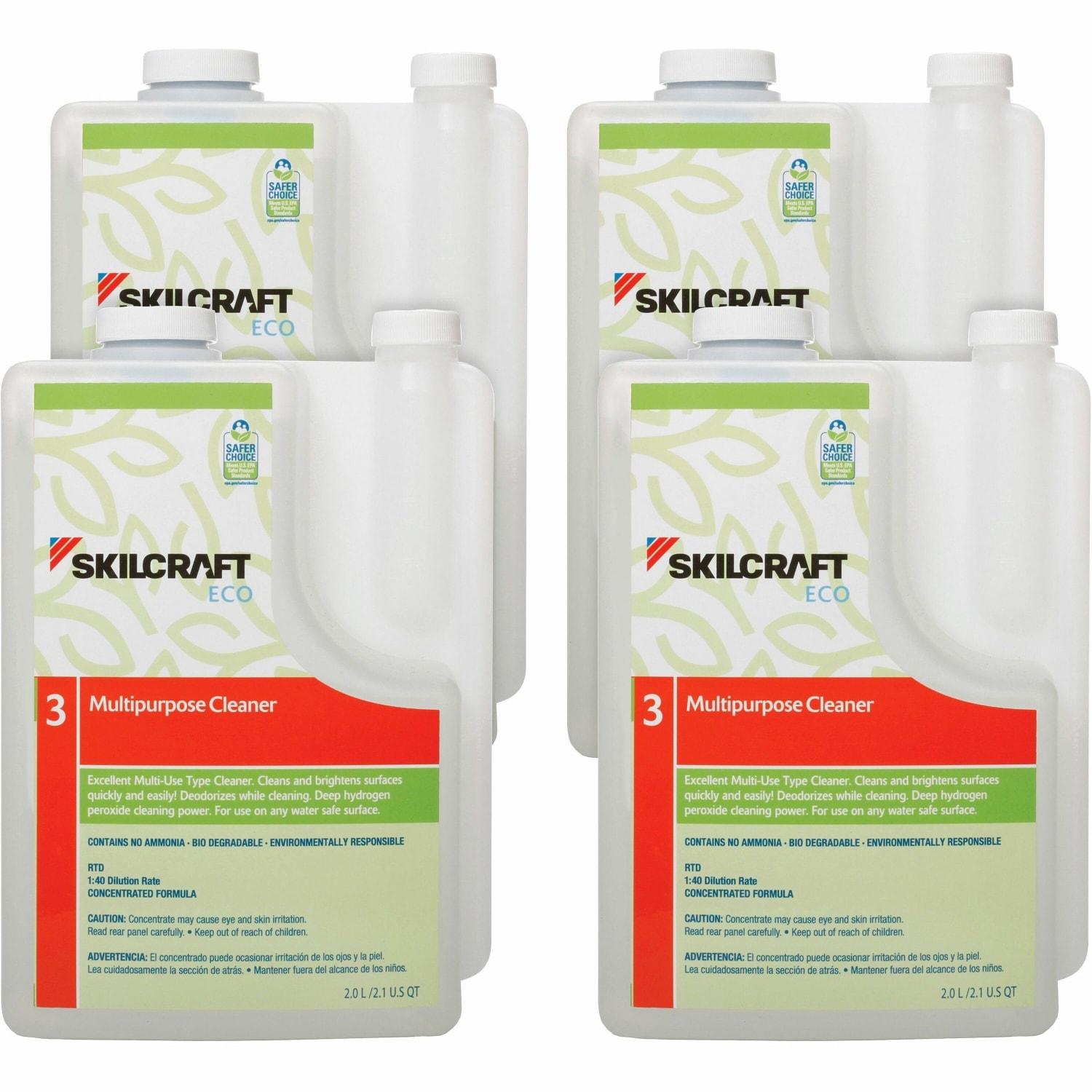 SKILCRAFT Multipurpose Cleaner - For Multipurpose, Hard Surface - Ready-To-Use/Concentrate - Liquid - 67.6 fl oz (2.1 quart)Bottle - 4 / Box - VOC-free, Non Ammoniated - Clear