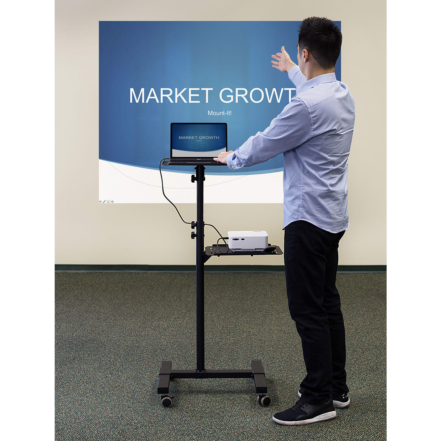 Mount-It! MI-7943 Mobile Projector Standing Desk, 33-1/2inH x 15-1/2inW x 4-1/2inD, Black - Image 4