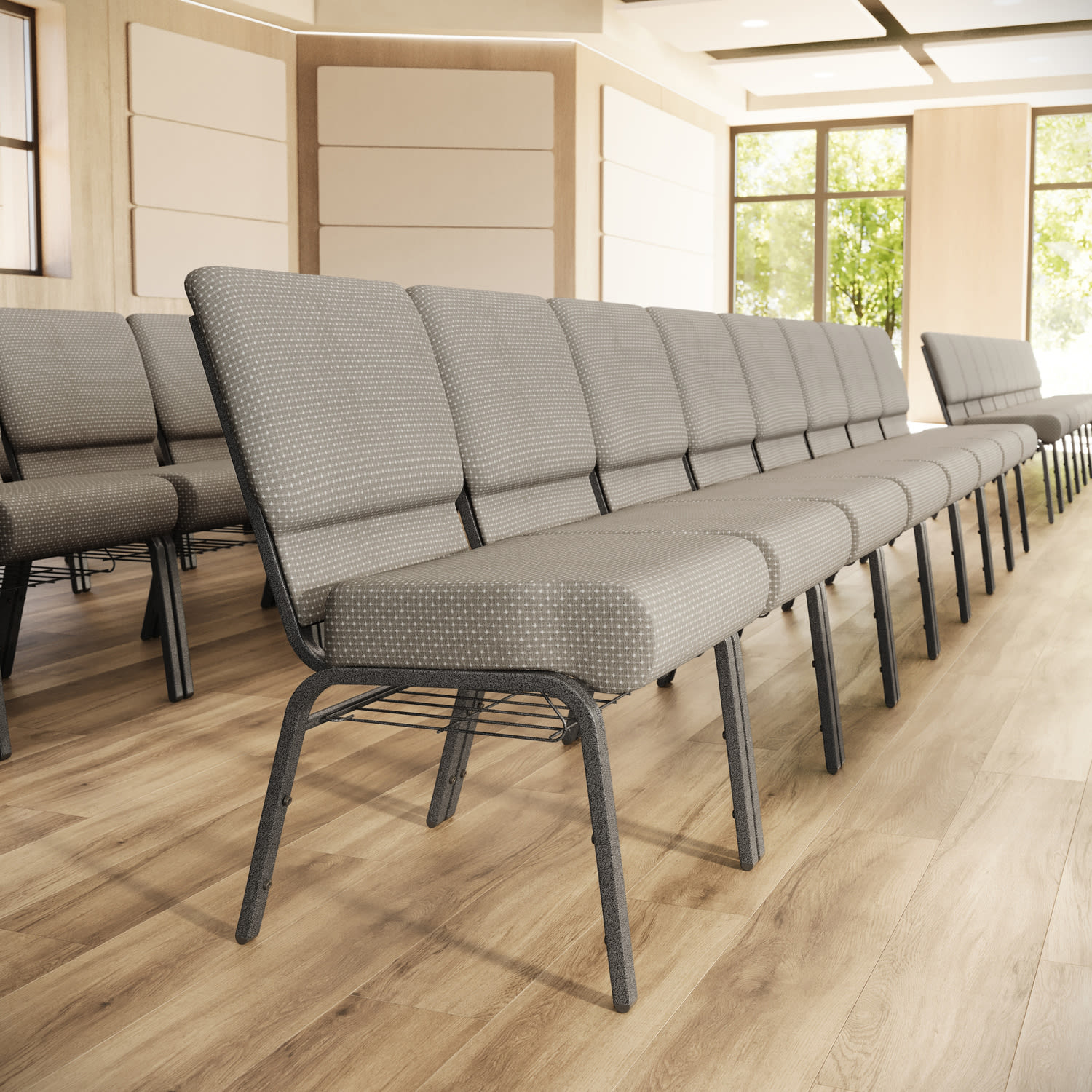 Flash Furniture HERCULES Series Church Chair With Book Rack, Gray Dot/Silver Vein - Image 3