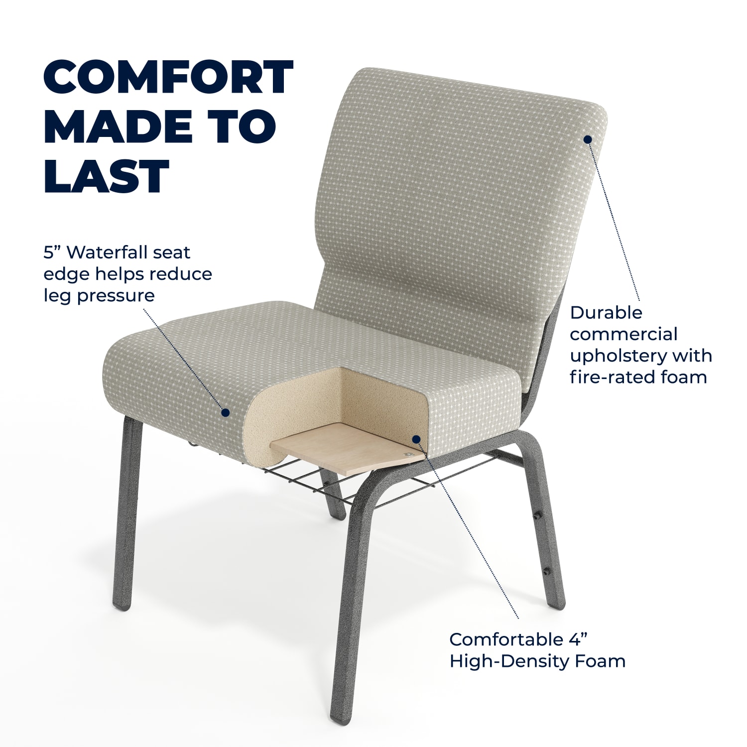 Flash Furniture HERCULES Series Church Chair With Book Rack, Gray Dot/Silver Vein - Image 5