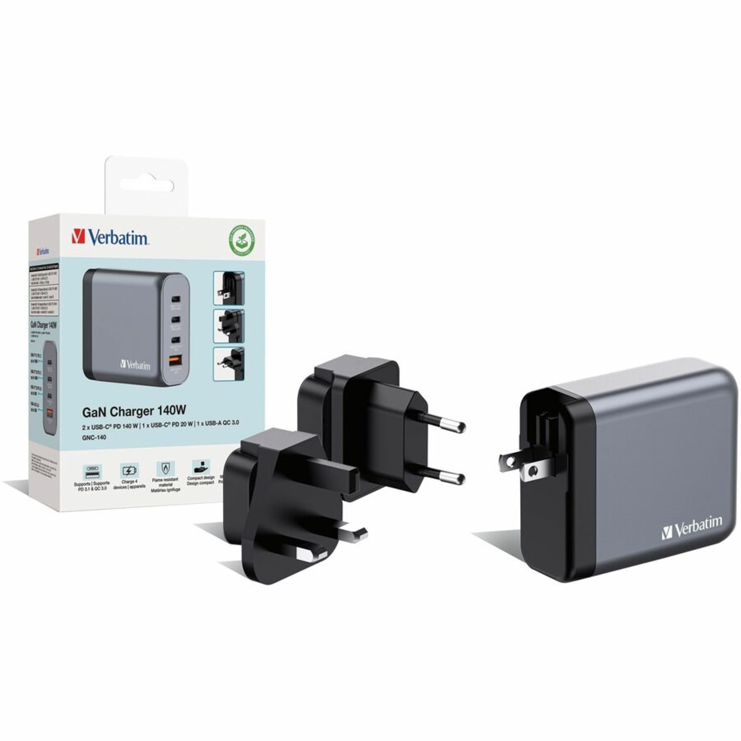 Verbatim 140W 4-Port GaN Wall Charger - 140 W - 120 V AC, 230 V AC Input - 1 - Image 4