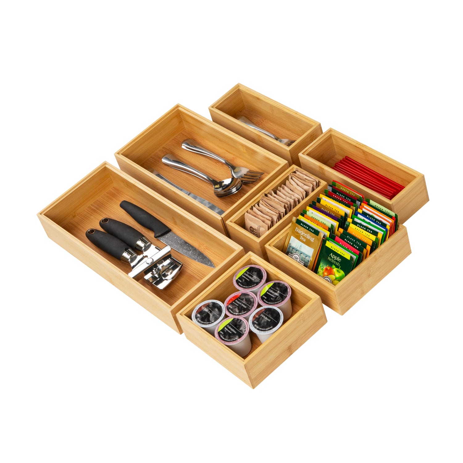 Mind Reader 7-Piece Bamboo Drawer Organizer Set, Brown - Image 5