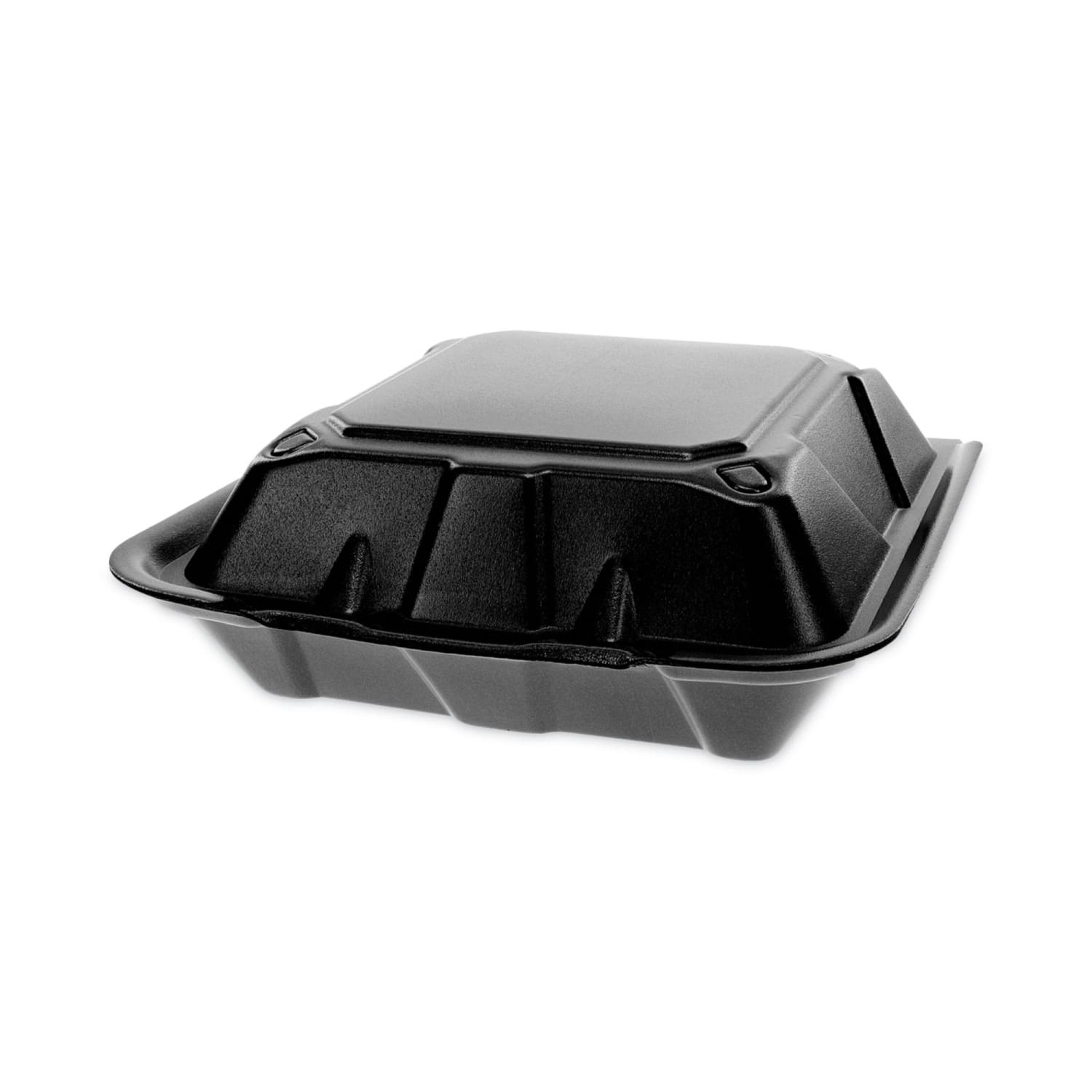 Pactiv Evergreen Vented Foam Hinged Lid Containers, Dual Tab Lock, 3-1/4inH x 9inW x 9inD, Black, Carton Of 150 Containers - Image 4