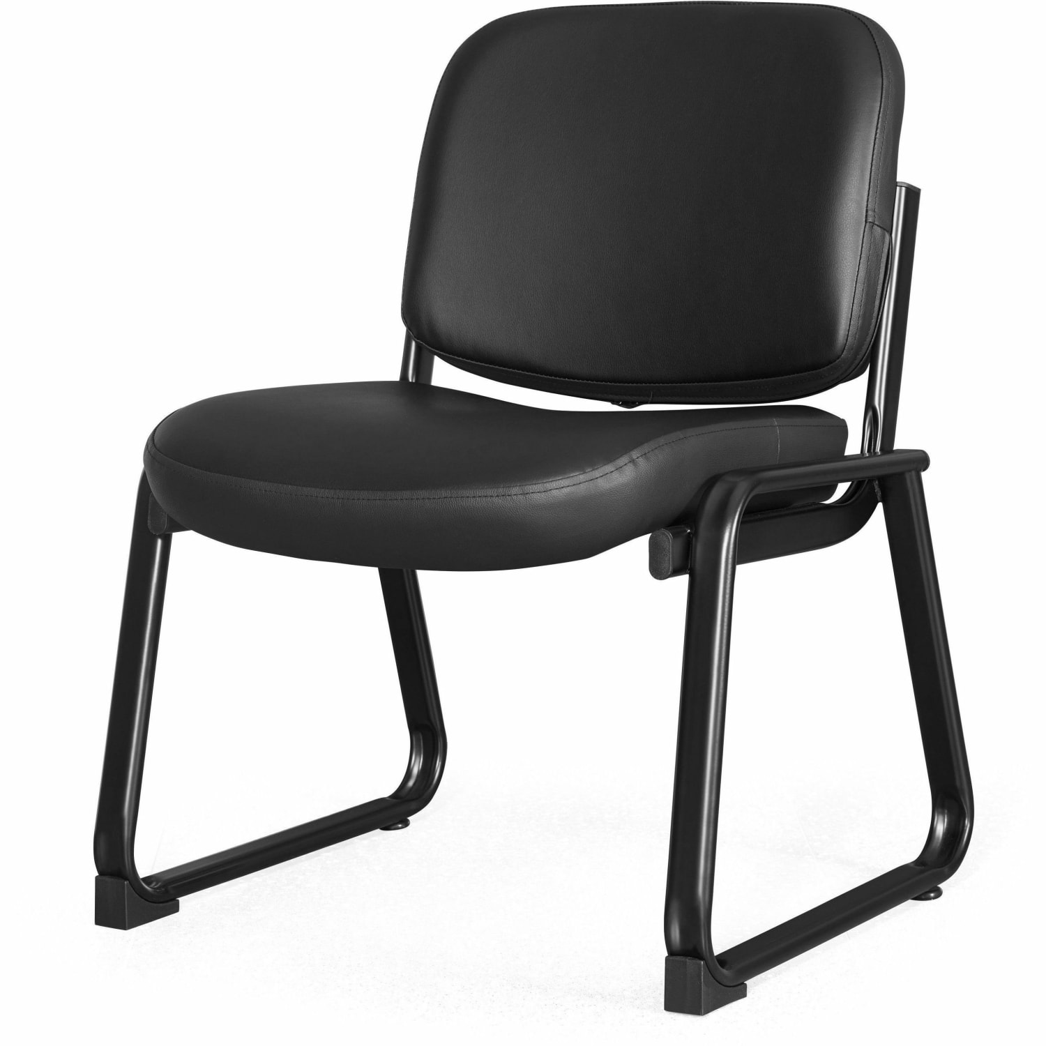 Lorell Deluxe Leather Guest Chair - Plywood, Leather Seat Material - Plywood, Leather Back Material - Powder Coated Frame Color - Metal Frame Material - Sled Base - Black - 1 Each - Image 5