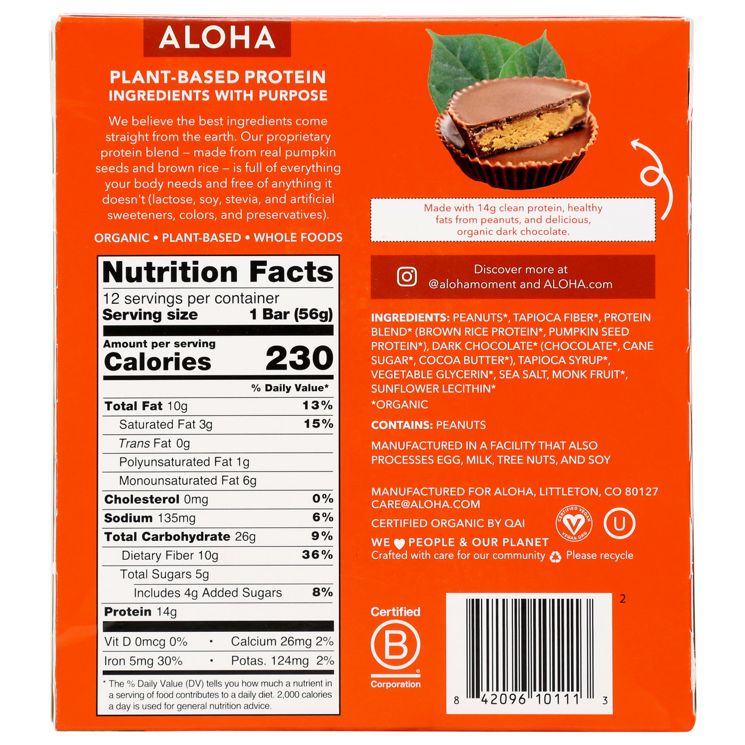 Aloha Plant Protein Bars, Organic Peanut Butter Cup, 1.98 Oz, Total Qty 12 - Image 4