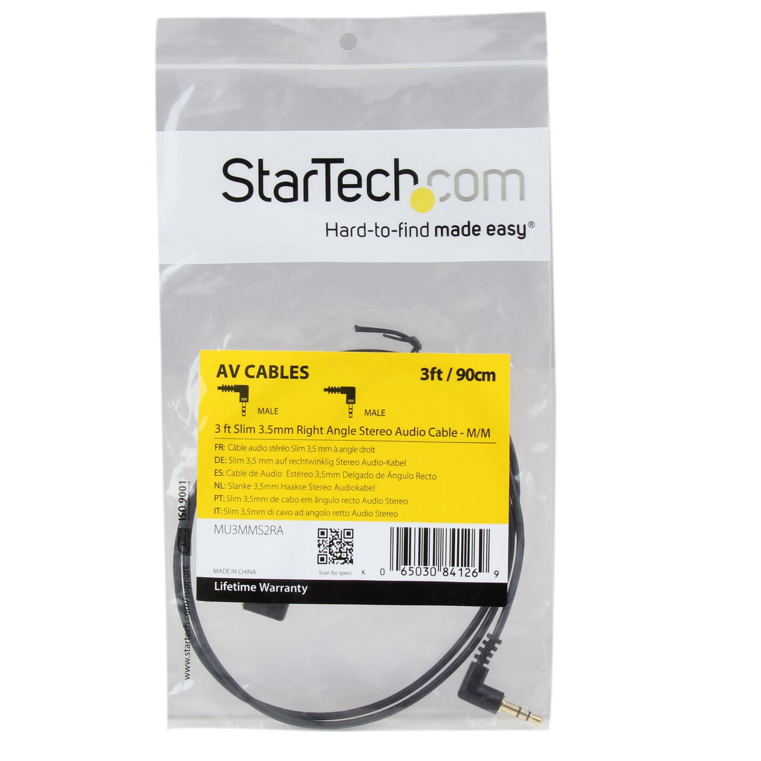 StarTech.com 3 ft Slim 3.5mm Right Angle Stereo Audio Cable - M/M - Easily connect an iPod or other MP3 player to a car stereo - Image 4