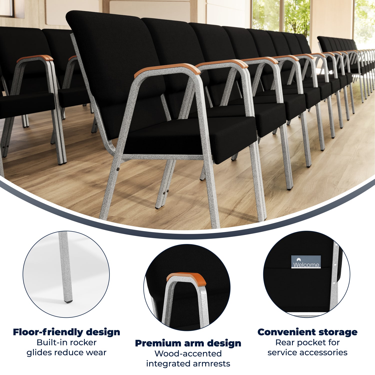 Flash Furniture HERCULES Series Stacking Wood Accent Arm Church Chair BlackSilver PopularChairscom Flash Furniture HERCULES Series Stacking Wood Accent Arm Church Chair BlackSilver PopularChairscom