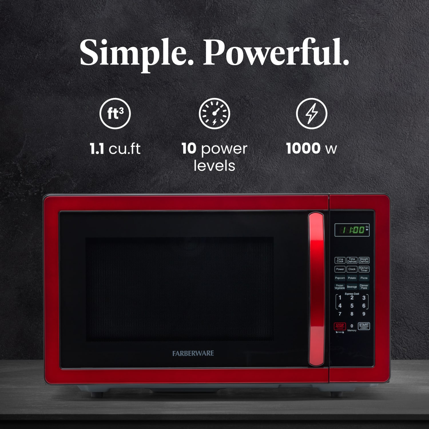 Farberware Classic 1.1 Cu Ft Countertop Microwave, Metallic Red - Image 4