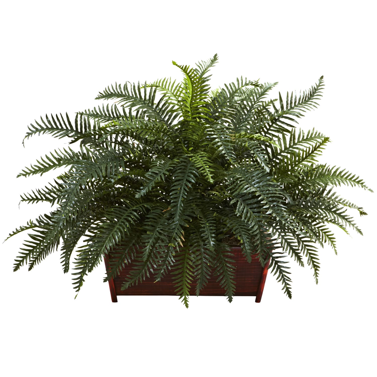 Nearly Natural River Fern 29inH Artificial Plant With Wood Planter, 29inH x 43inW x 25inD, Green