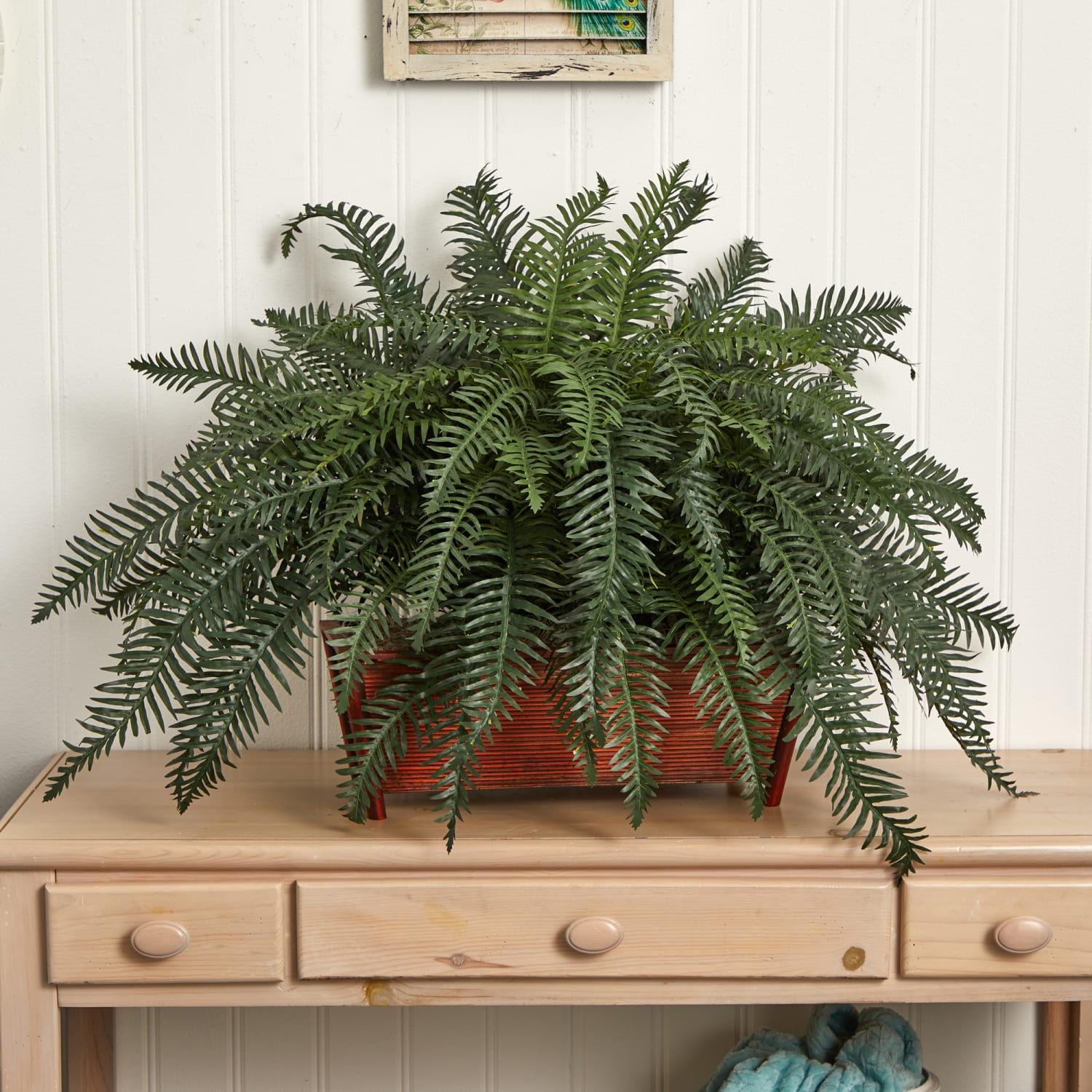 Nearly Natural River Fern 29inH Artificial Plant With Wood Planter, 29inH x 43inW x 25inD, Green - Image 6